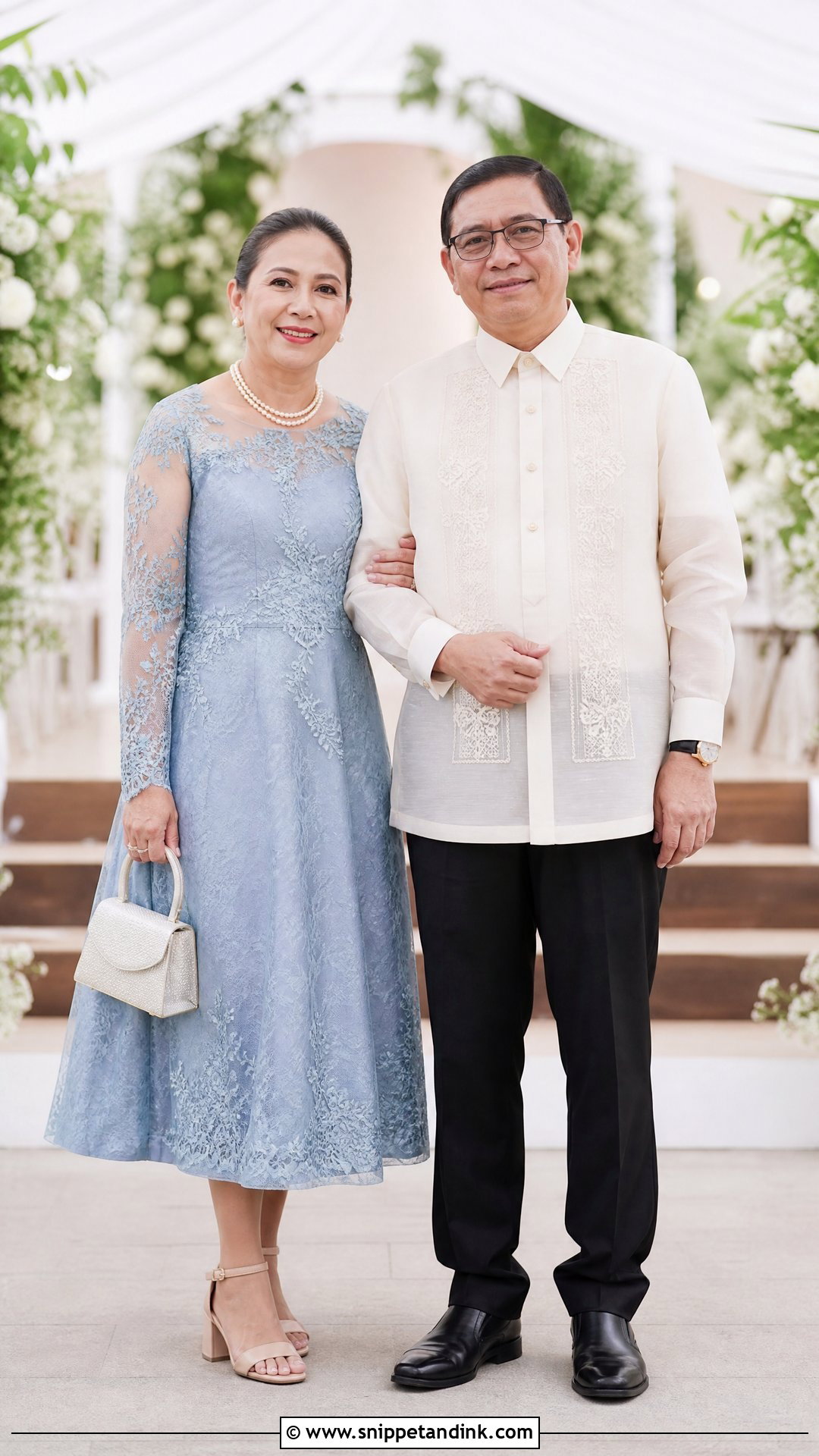 Elegant Midi Gown and Formal Barong - Snippet and Ink - 20 Principal Sponsors Wedding Attire Ideas