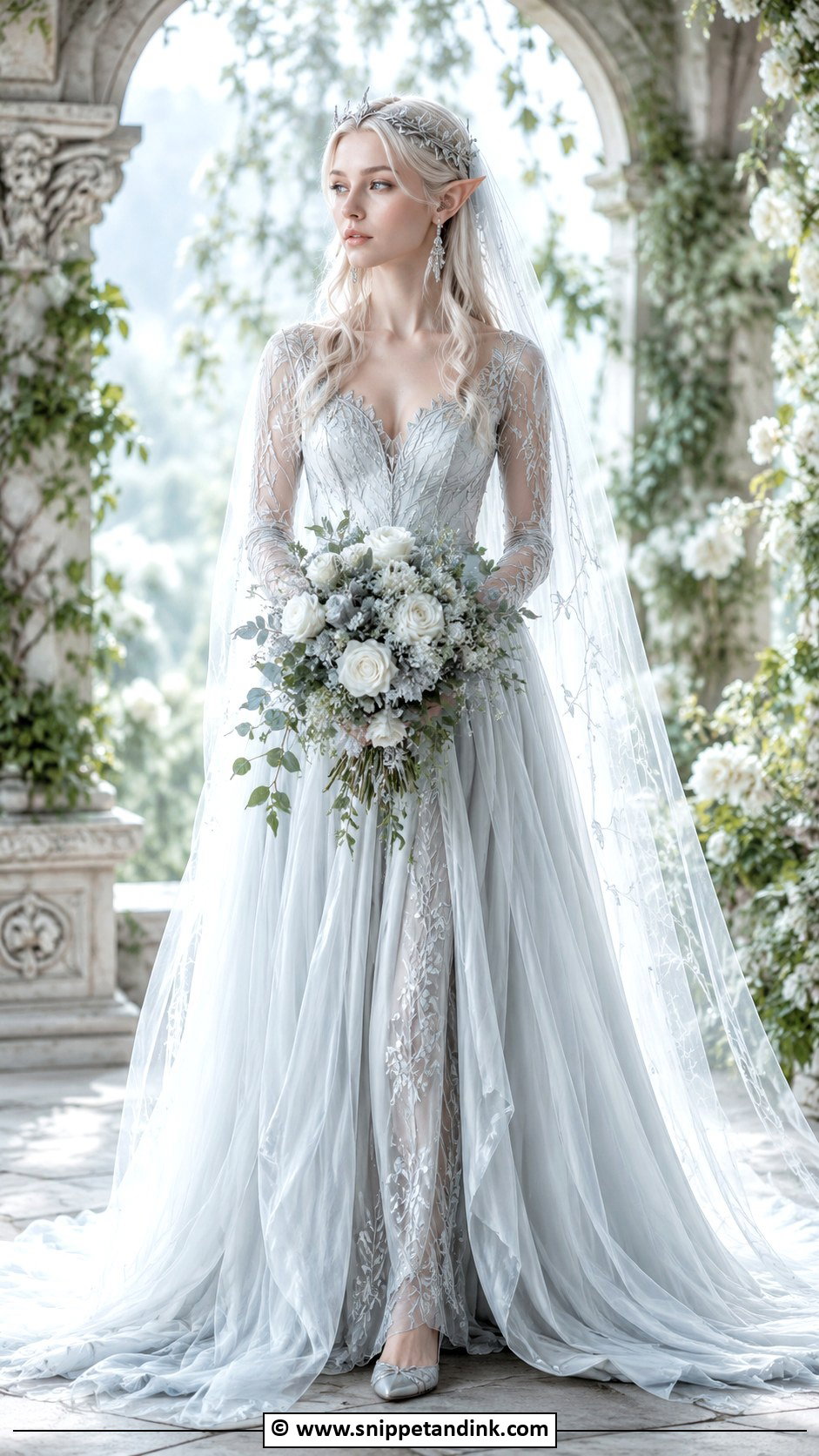 Elf Wedding Dress With A Silver Crown - Snippet and Ink - 25 Elf Wedding Dress Ideas