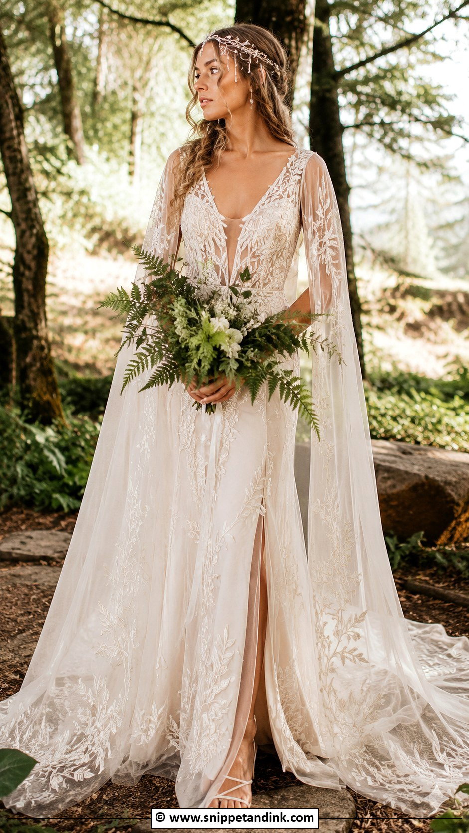 Elf Wedding Dress With Cape Sleeves - Snippet and Ink - 25 Elf Wedding Dress Ideas