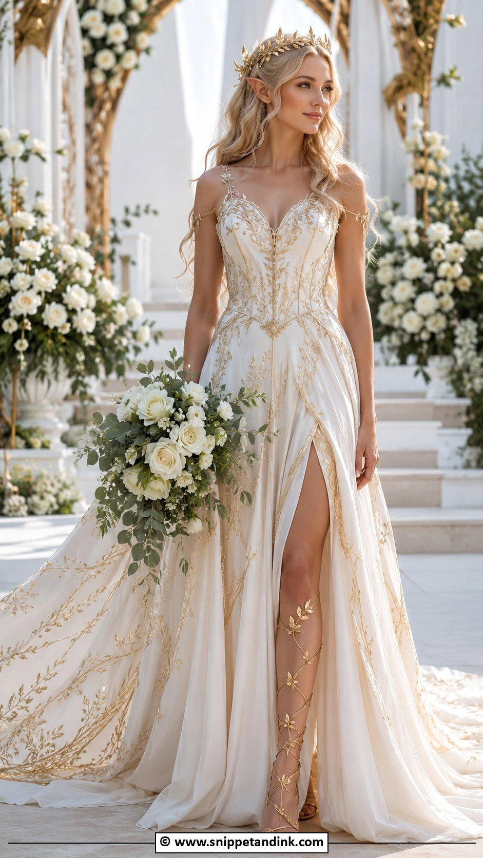 Elf Wedding Dress With Gold Leaf Details - Snippet and Ink - 25 Elf Wedding Dress Ideas