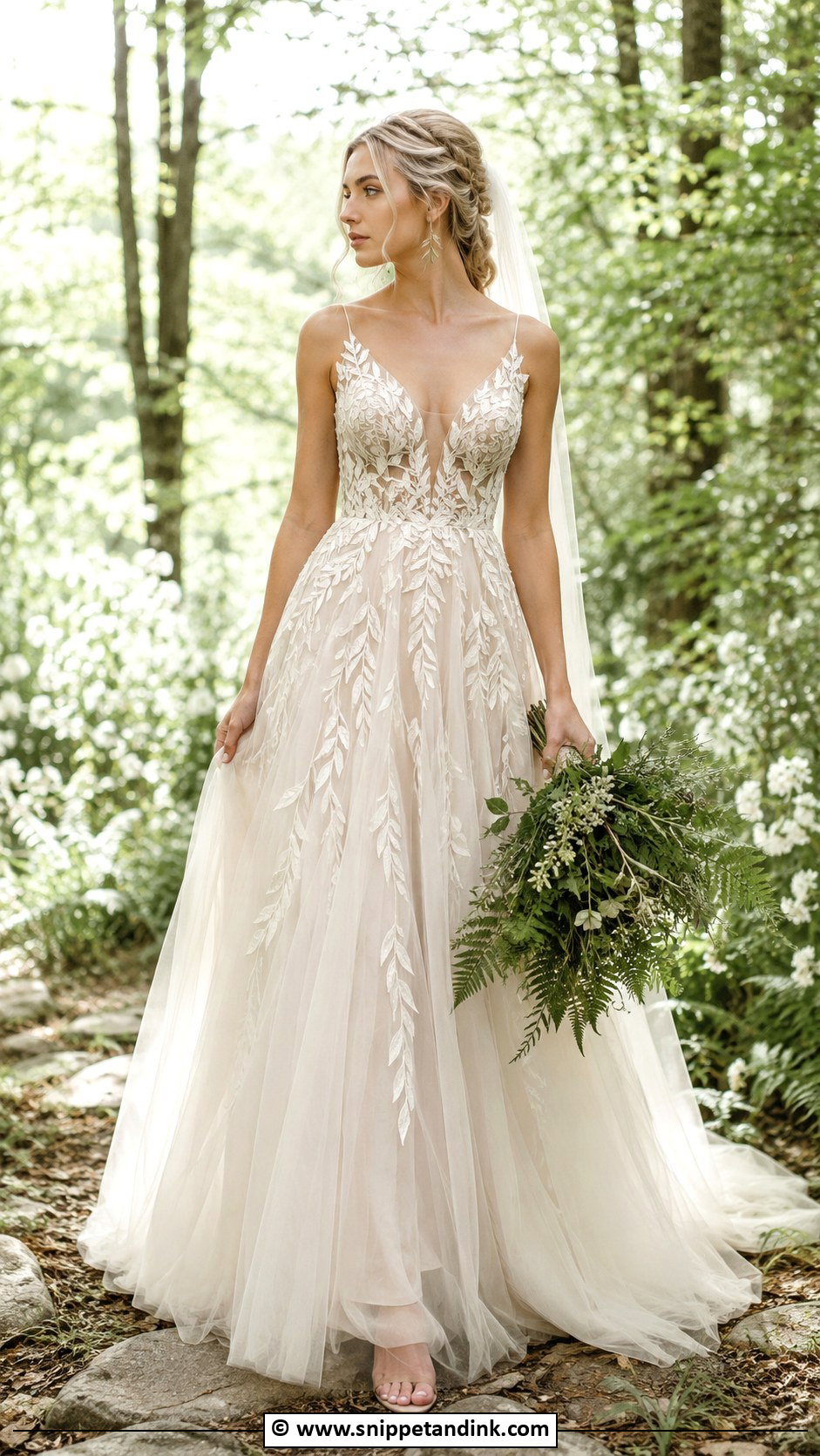 Elf Wedding Dress With Leaf Appliques - Snippet and Ink - 25 Elf Wedding Dress Ideas
