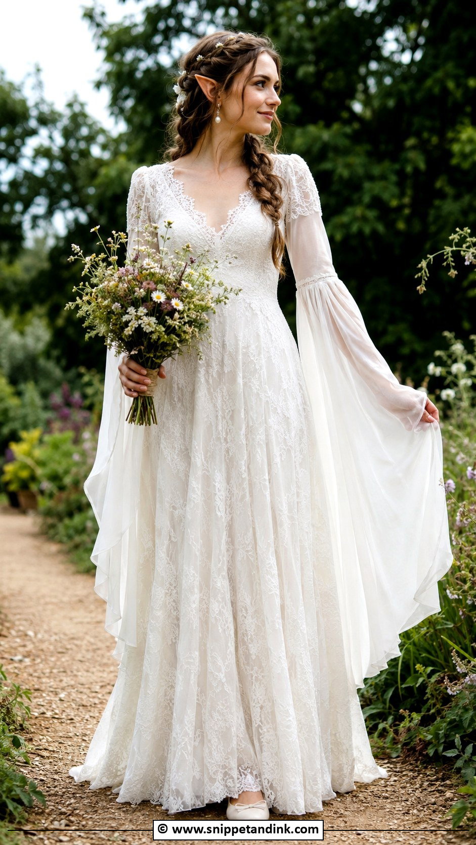 Elf Wedding Dress With Long Bell Sleeves - Snippet and Ink - 25 Elf Wedding Dress Ideas