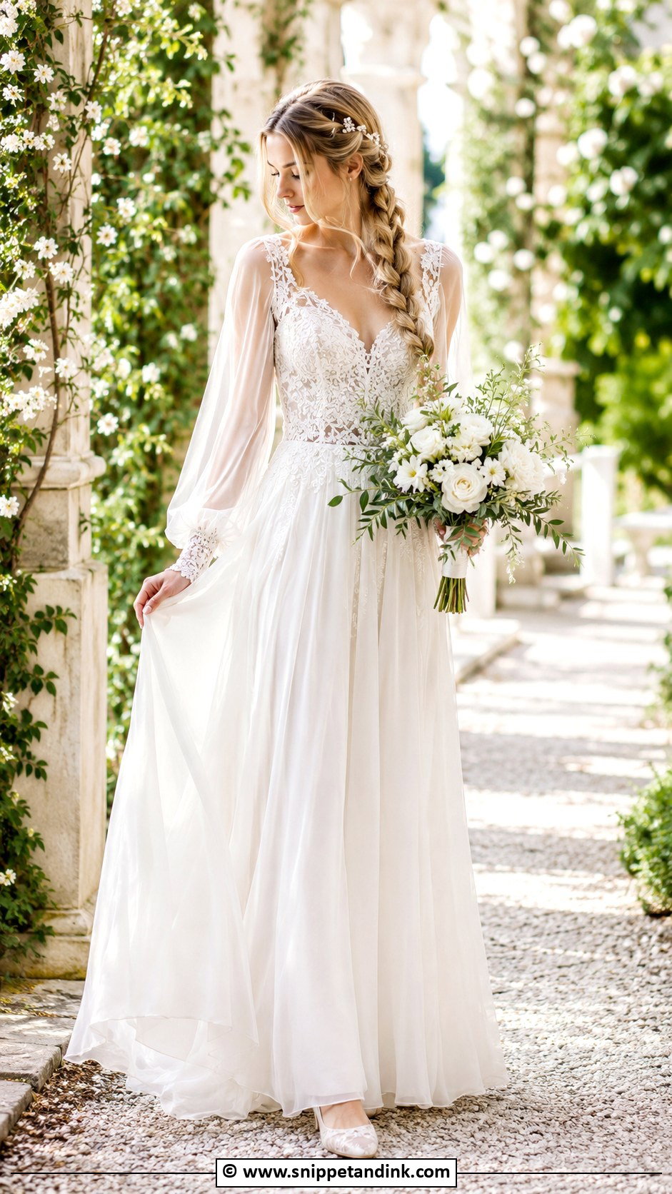 Elf Wedding Dress With Sheer Bishop Sleeves - Snippet and Ink - 25 Elf Wedding Dress Ideas