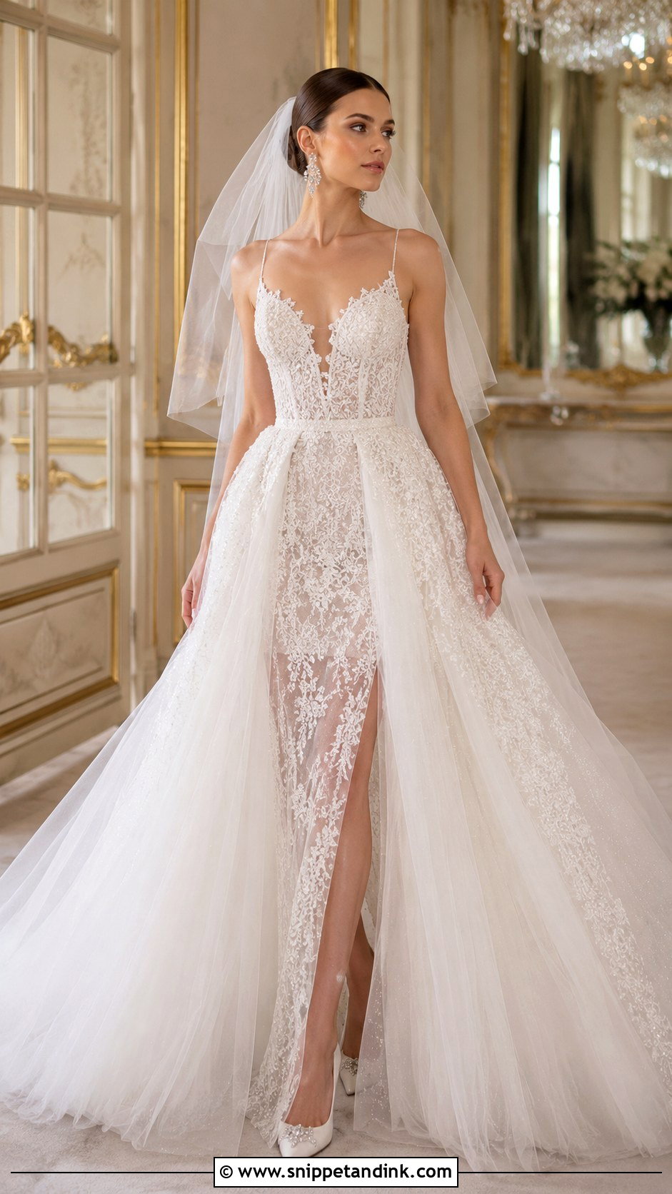 Elie Saab Detachable Overskirt Wedding Dress - Snippet and Ink - 25 Ellie Saab Wedding Gown Ideas