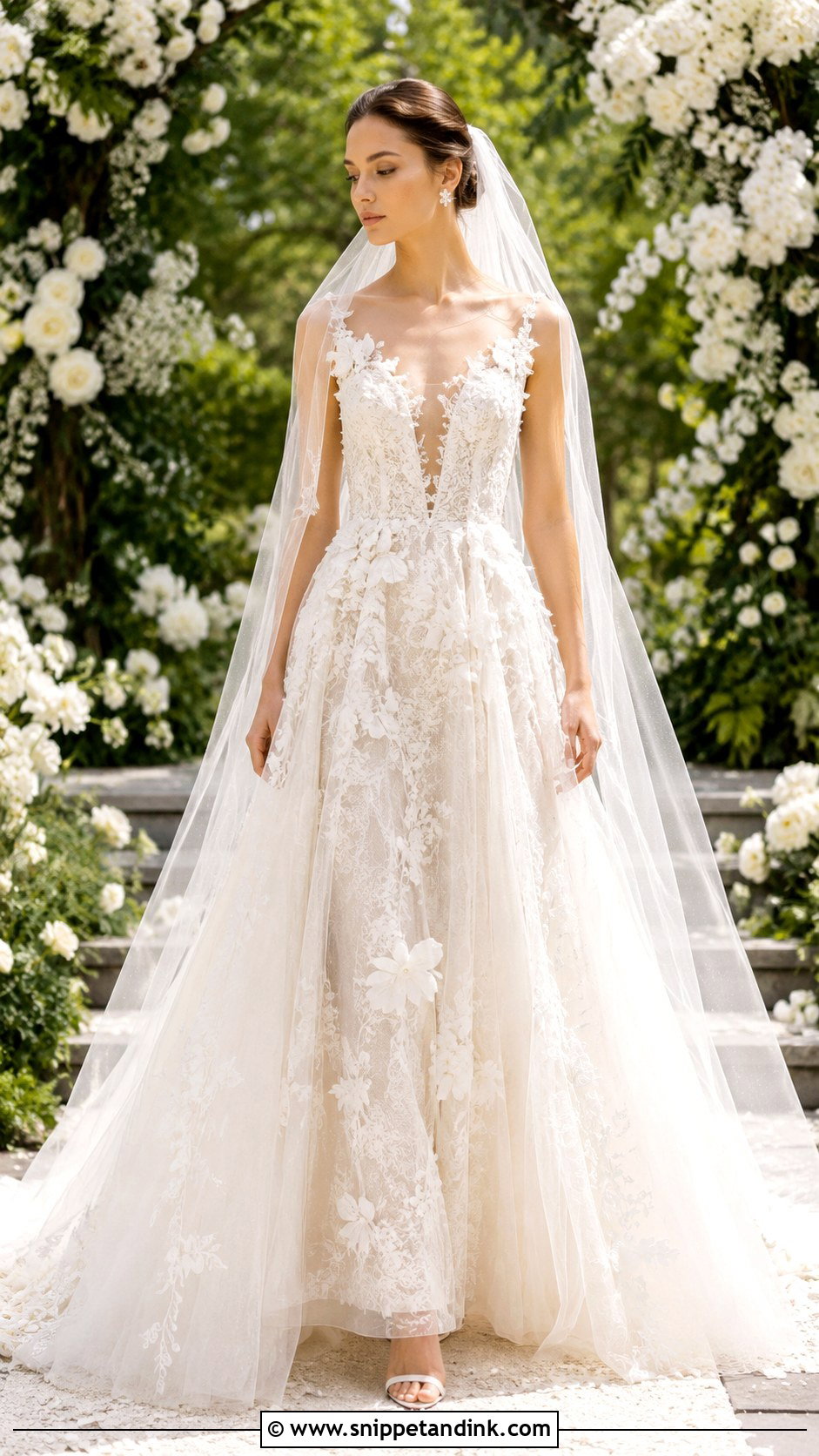Elie Saab Floral Applique Wedding Dress - Snippet and Ink - 25 Ellie Saab Wedding Gown Ideas