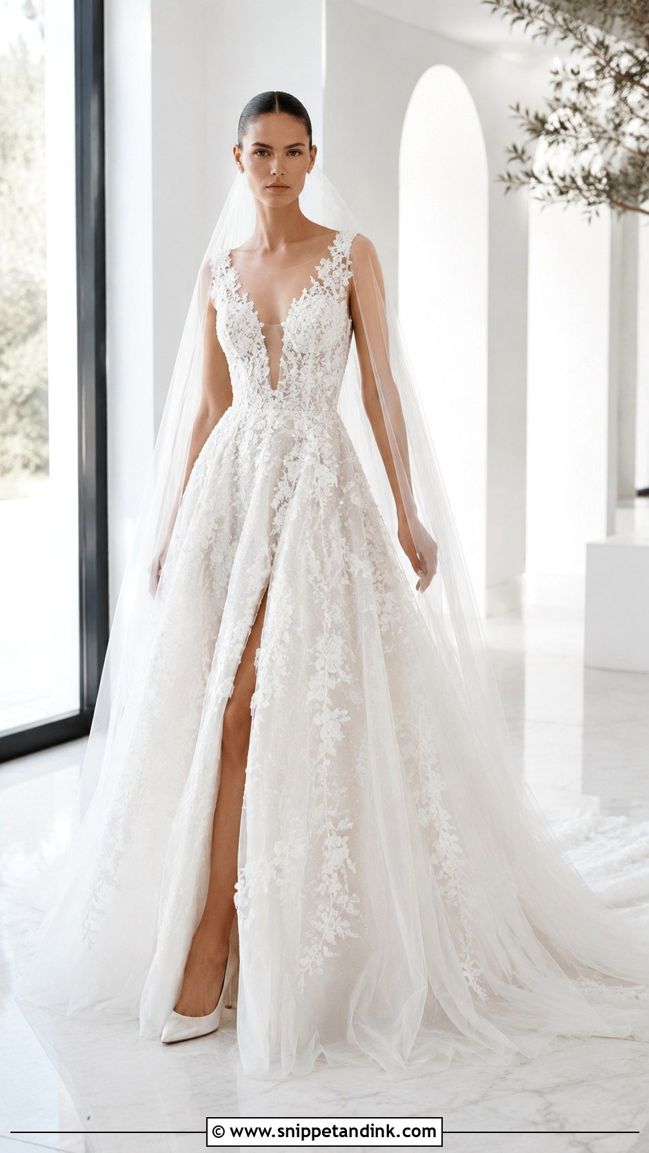 Elie Saab Plunging Neck Wedding Dress - Snippet and Ink - 25 Ellie Saab Wedding Gown Ideas