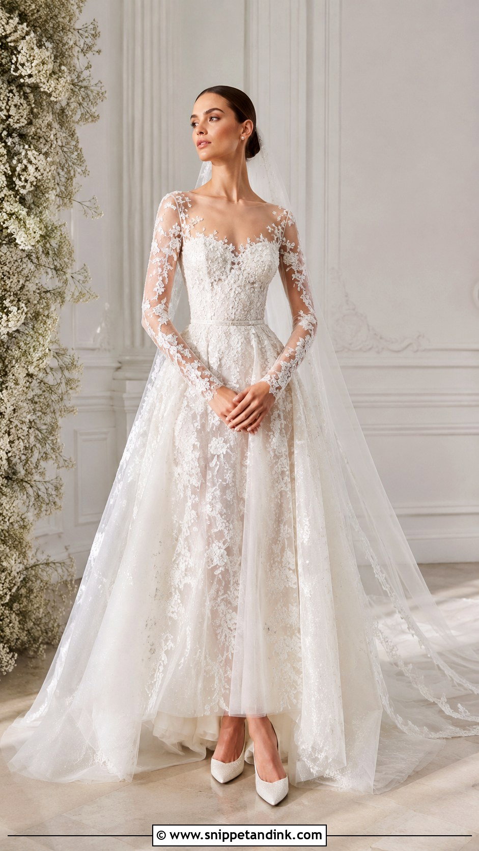 Elie Saab Sheer Sleeve Wedding Dress - Snippet and Ink - 25 Ellie Saab Wedding Gown Ideas