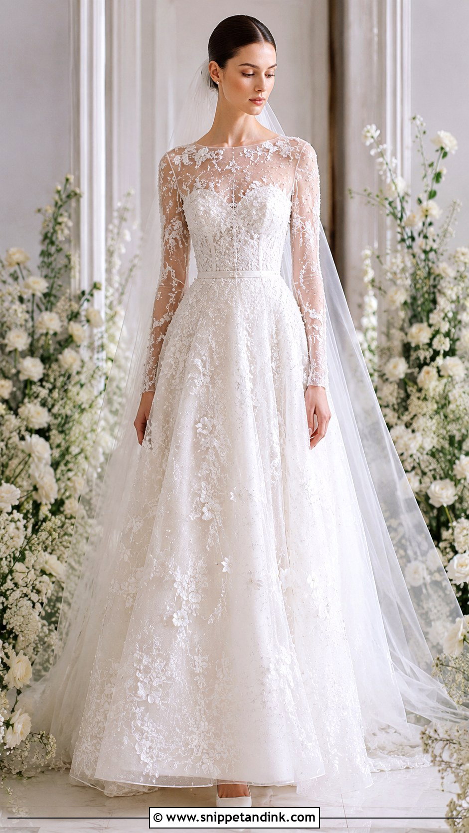 Elie Saab Sheer Sleeve Wedding Dress - Snippet and Ink - 30 Elie Saab Wedding Dress Ideas
