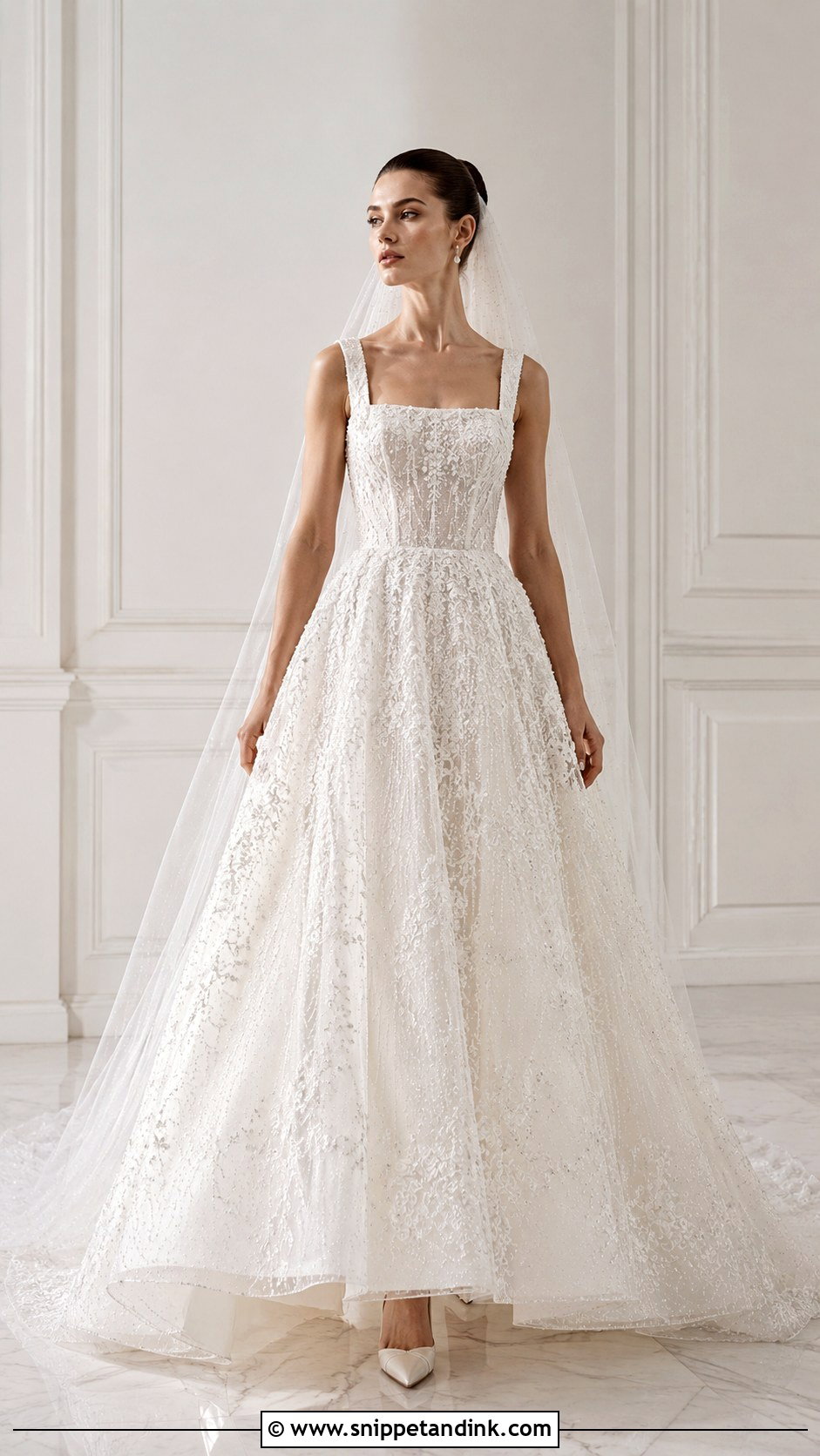 Elie Saab Square Neck Wedding Gown - Snippet and Ink - 25 Ellie Saab Wedding Gown Ideas