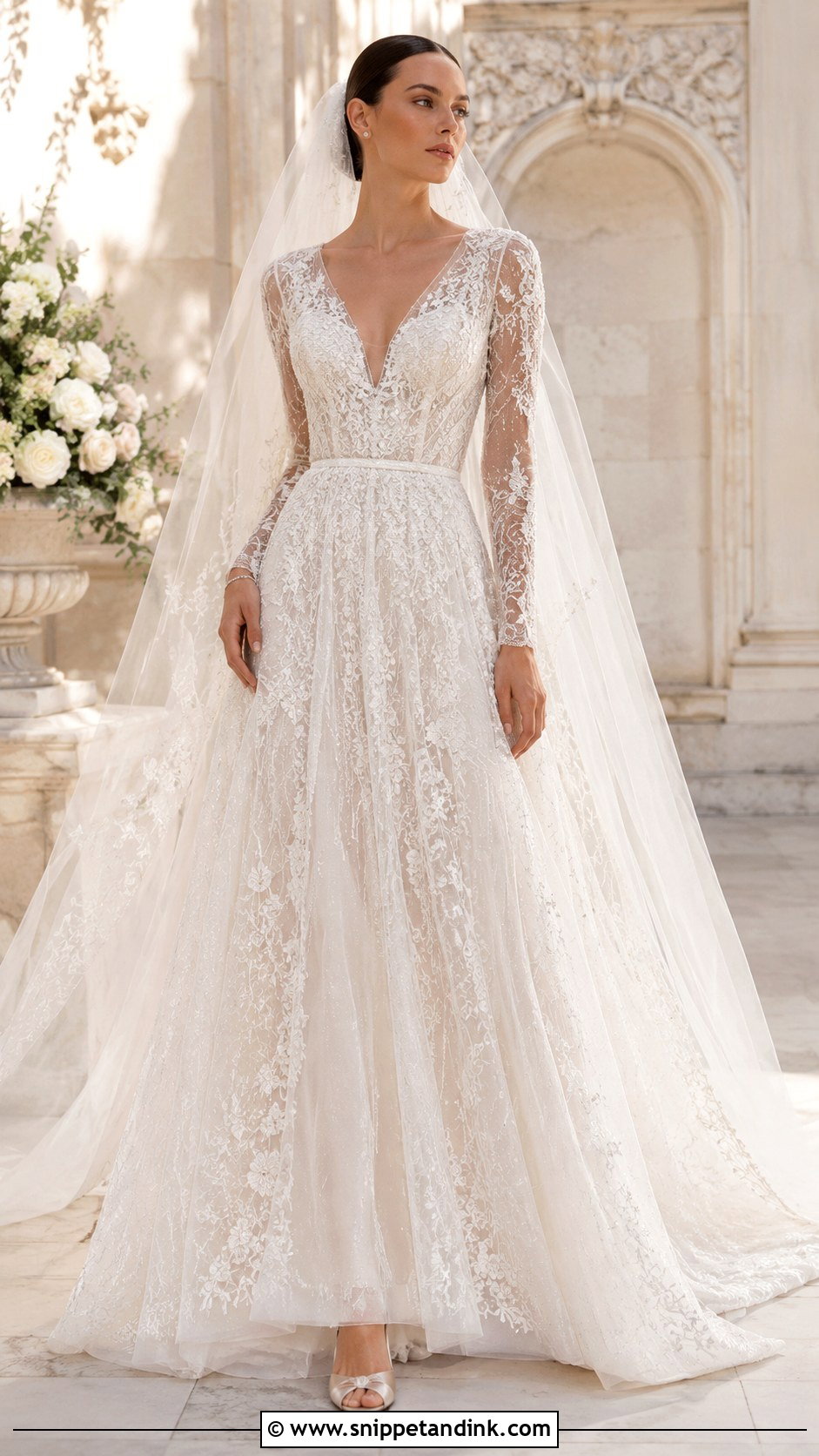 Elie Saab V Neck Wedding Dress - Snippet and Ink - 30 Elie Saab Wedding Dress Ideas