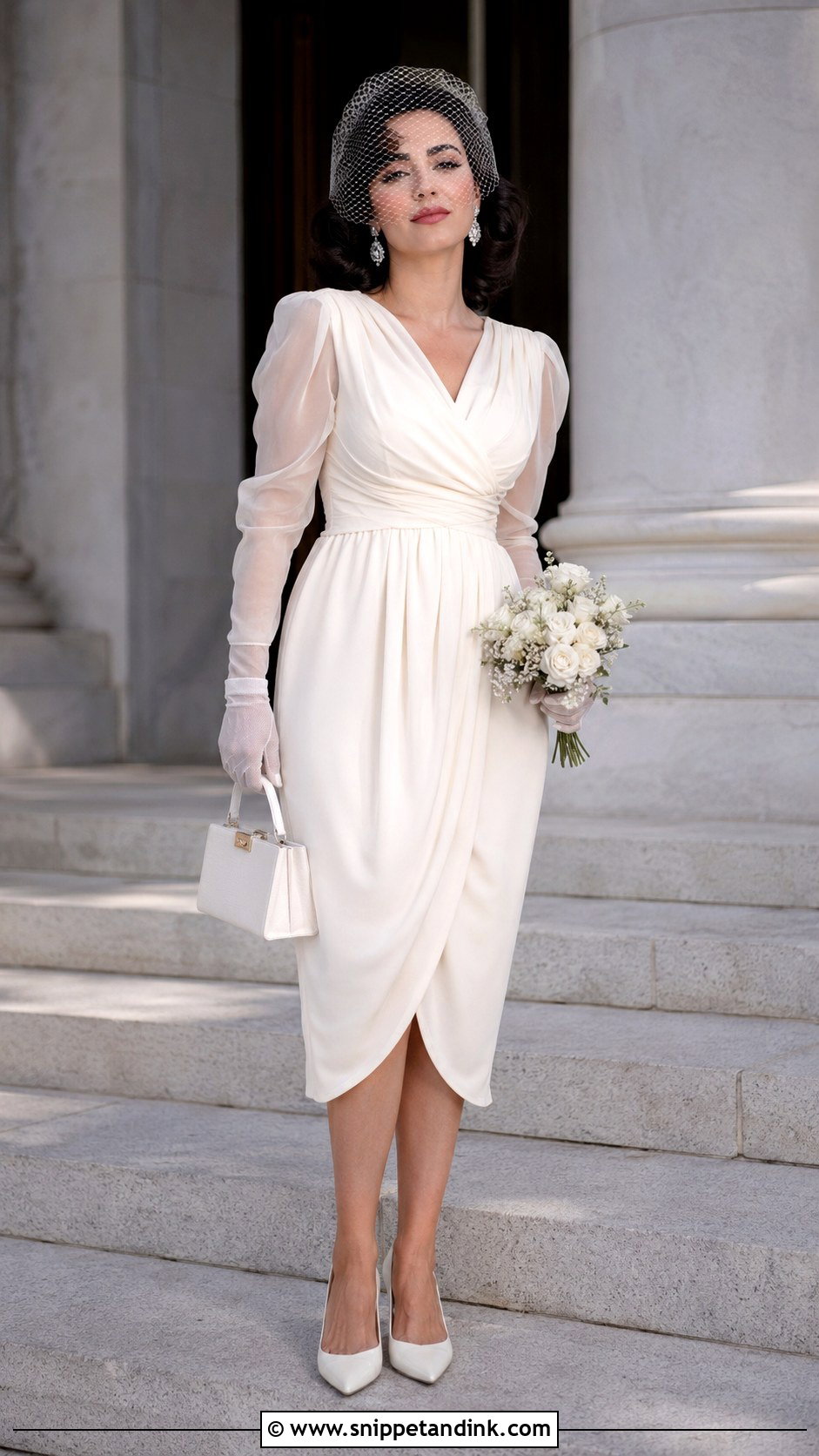 Elizabeth Taylor Draped Courthouse Wedding Dress With Gloves - Snippet and Ink - 20 Elizabeth Taylor Wedding Dress Ideas