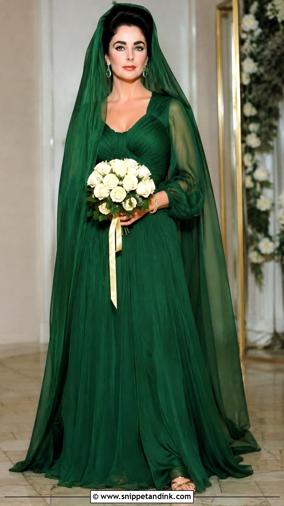 Elizabeth Taylor Emerald Green Hooded Wedding Dress - Snippet and Ink - 20 Elizabeth Taylor Wedding Dress Ideas
