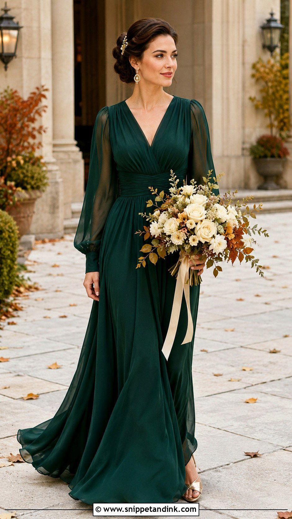Elizabeth Taylor Forest Green Gown With Sheer Sleeves - Snippet and Ink - 20 Elizabeth Taylor Wedding Dress Ideas