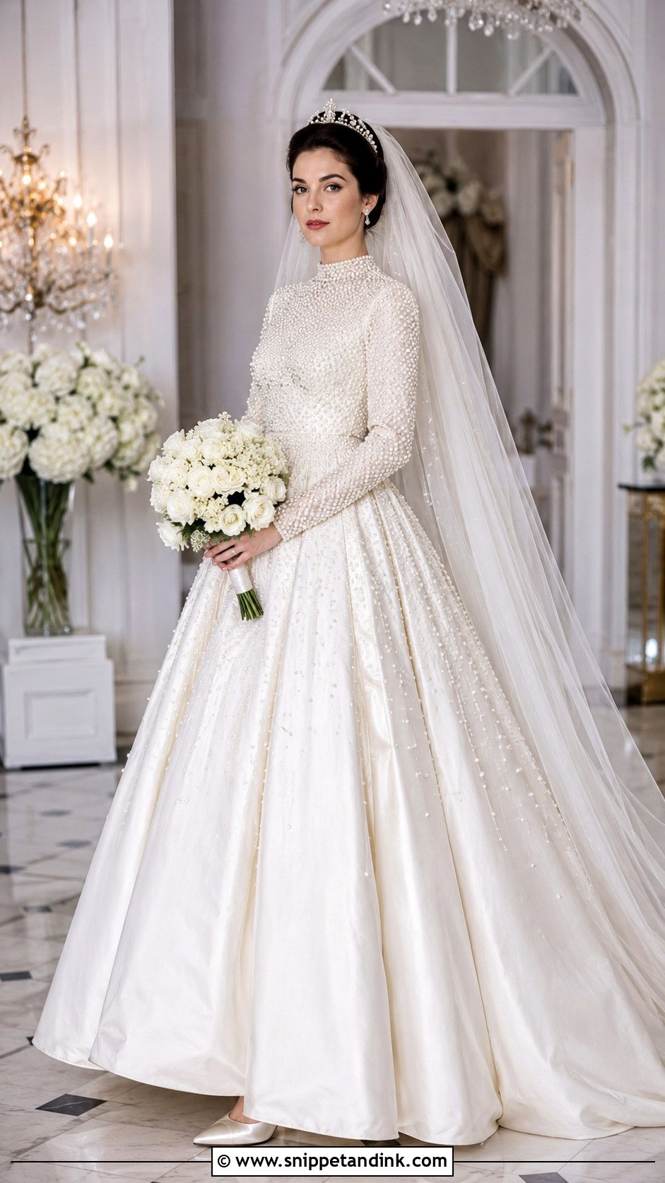 Elizabeth Taylor Pearl Embroidered Wedding Gown With Tiara - Snippet and Ink - 20 Elizabeth Taylor Wedding Dress Ideas