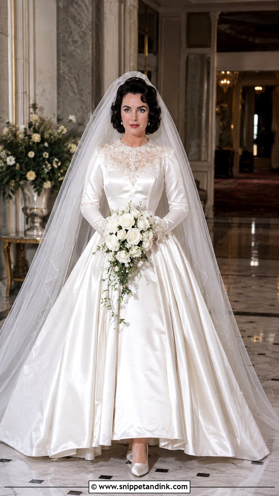 Elizabeth Taylor White Satin Ball Gown With Veil - Snippet and Ink - 20 Elizabeth Taylor Wedding Dress Ideas