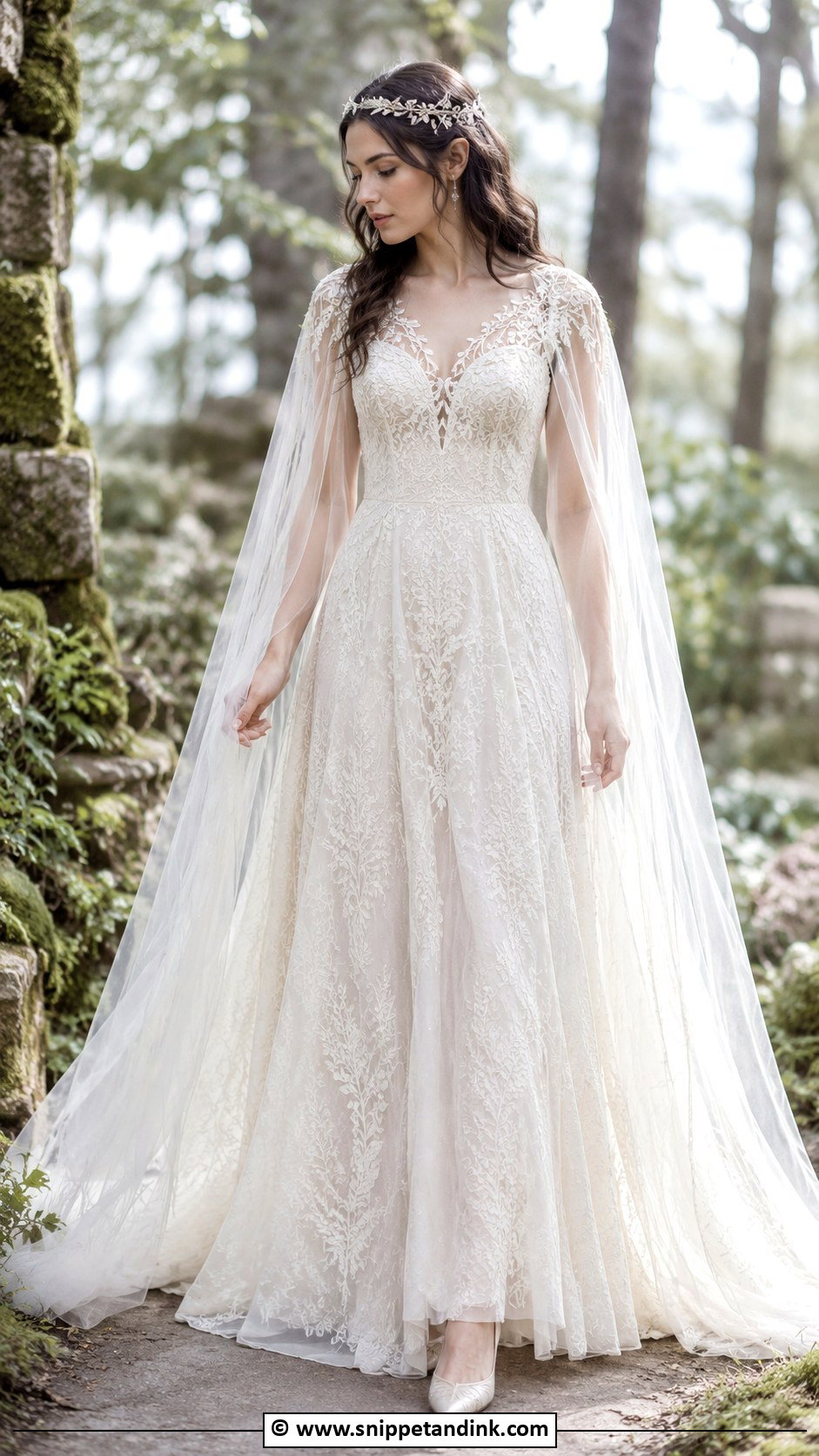 Elven Lace Wedding Dress With Cape - Snippet and Ink - 30 Elven Wedding Dress Ideas