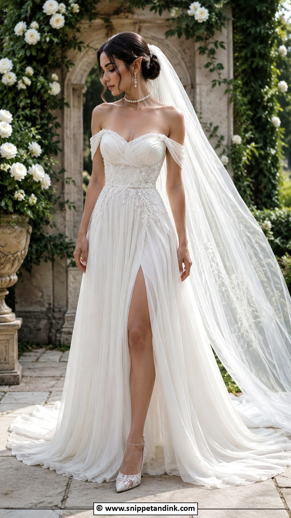 Elven Off Shoulder Wedding Dress - Snippet and Ink - 30 Elven Wedding Dress Ideas