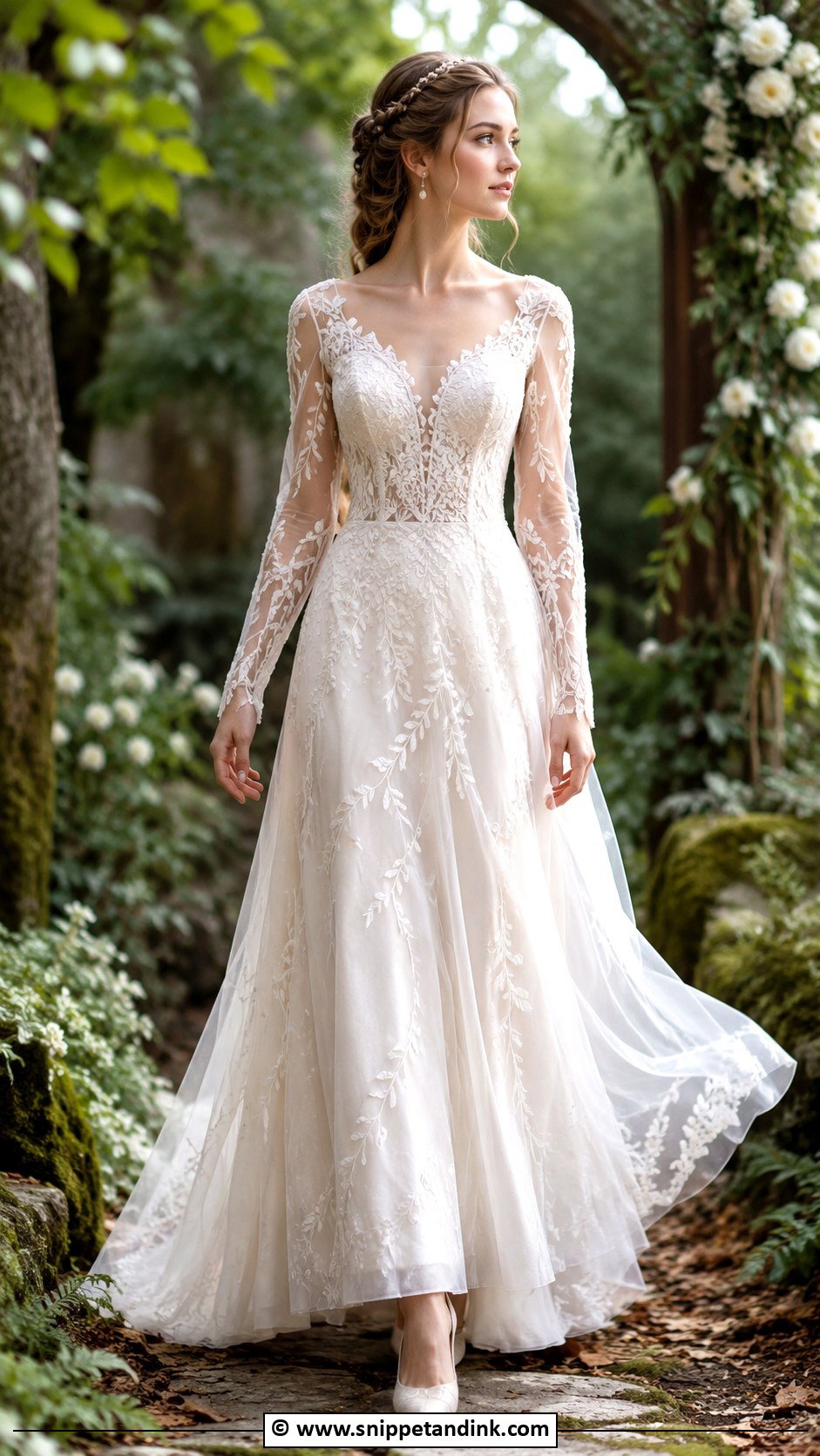 Elven Wedding Dress With Lace Sleeves - Snippet and Ink - 30 Fantasy Inspired Wedding Dress Ideas