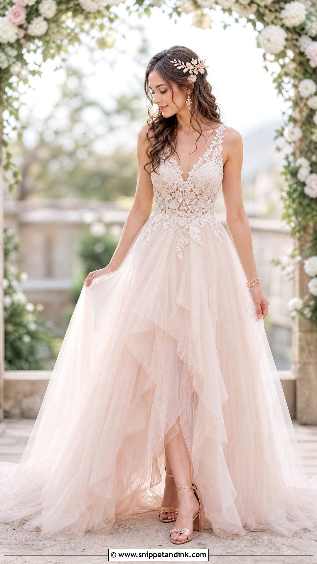 Elvish Wedding Dress With A Blush Tulle Skirt - Snippet and Ink - 25 Elvish Wedding Dress Ideas