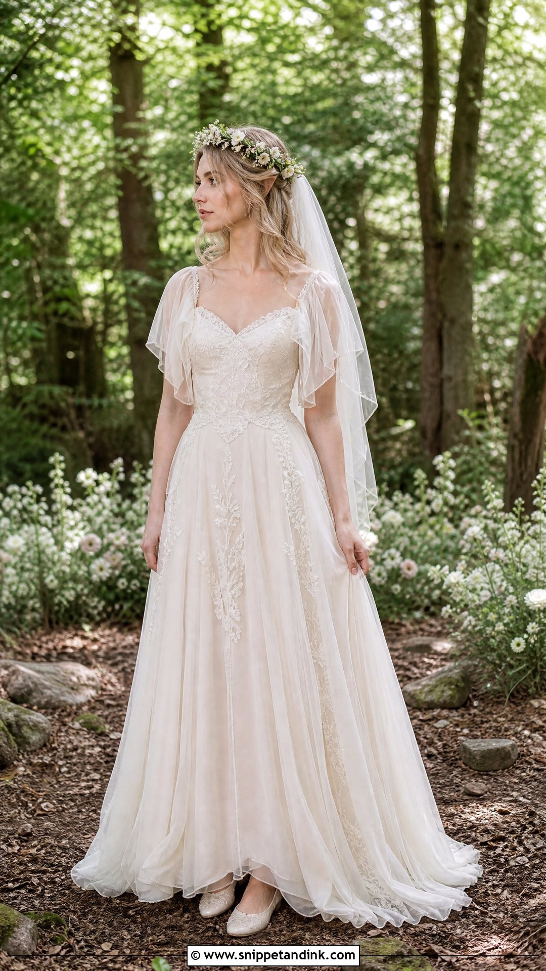 Elvish Wedding Dress With A Floral Crown - Snippet and Ink - 25 Elvish Wedding Dress Ideas