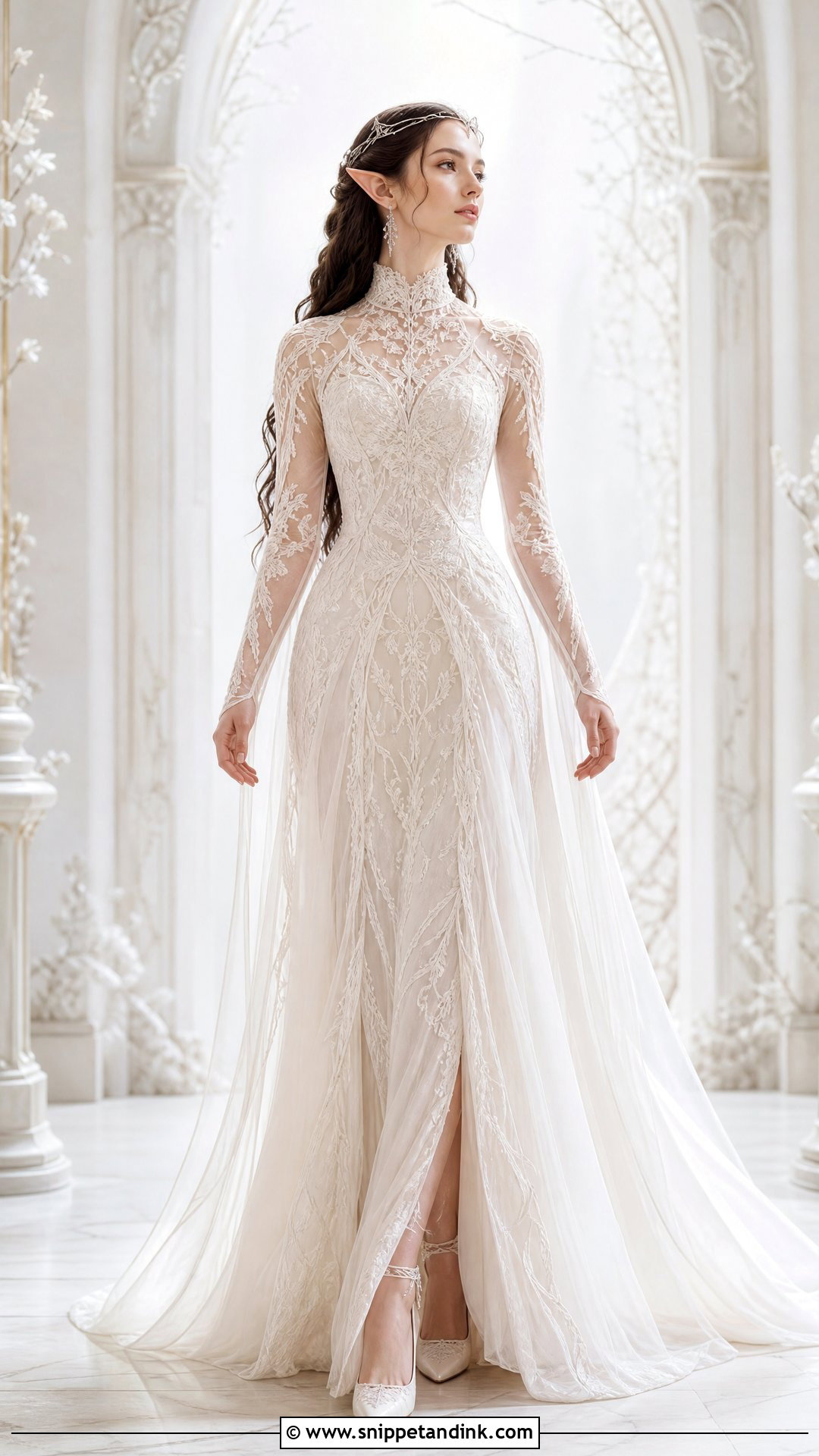 Elvish Wedding Dress With A High Neckline - Snippet and Ink - 25 Elvish Wedding Dress Ideas