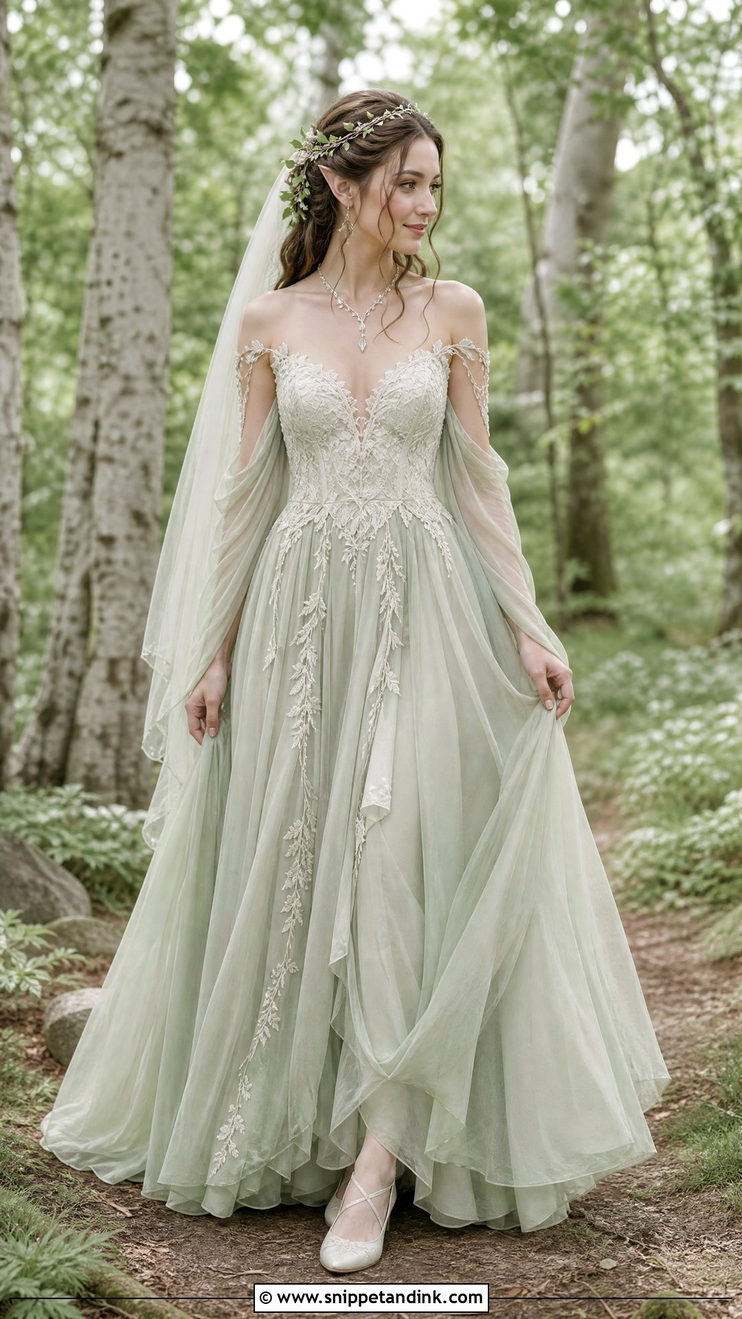 Elvish Wedding Dress With A Sage Green Skirt - Snippet and Ink - 25 Elvish Wedding Dress Ideas