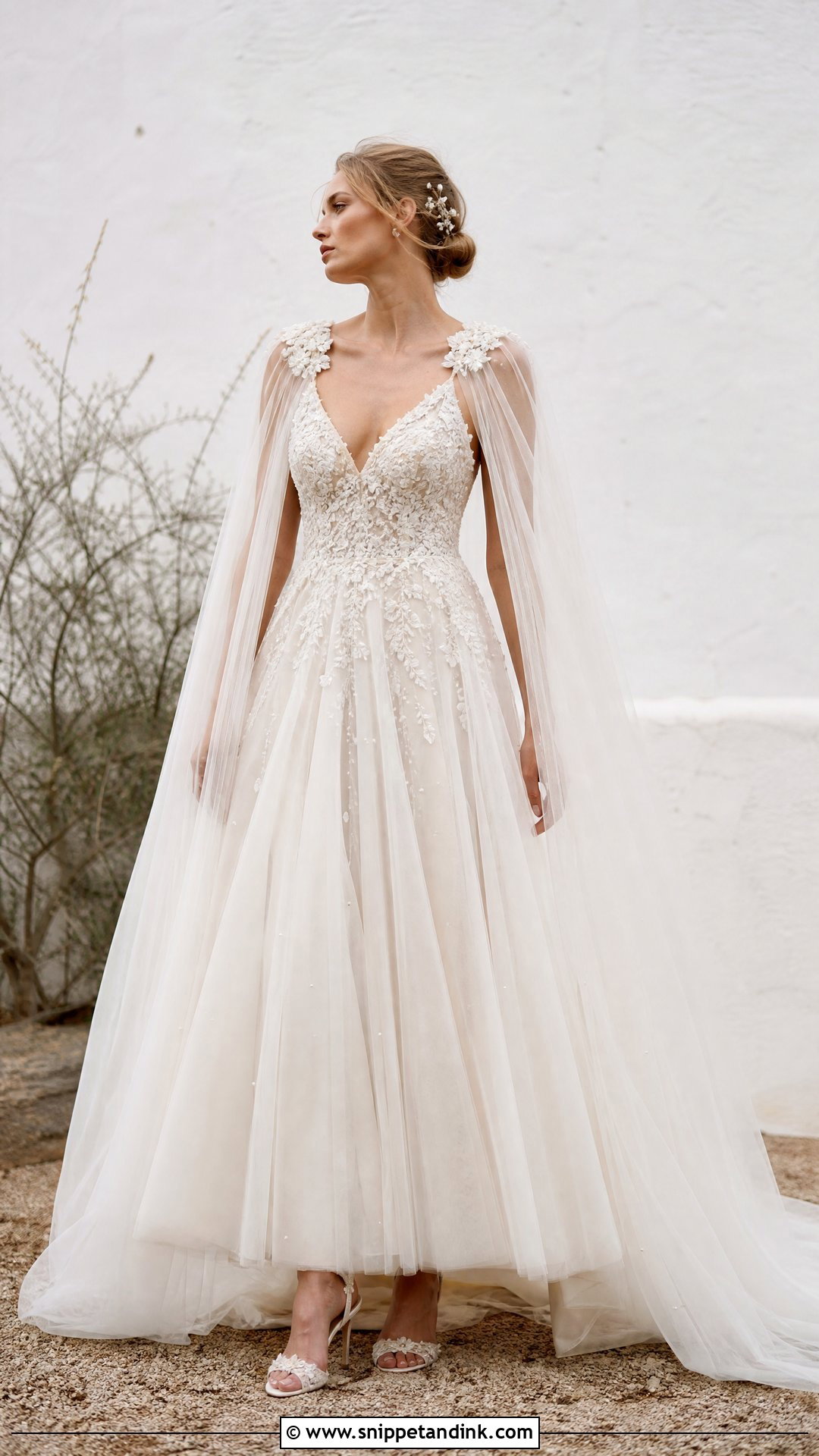 Elvish Wedding Dress With A Sheer Cape - Snippet and Ink - 25 Elvish Wedding Dress Ideas
