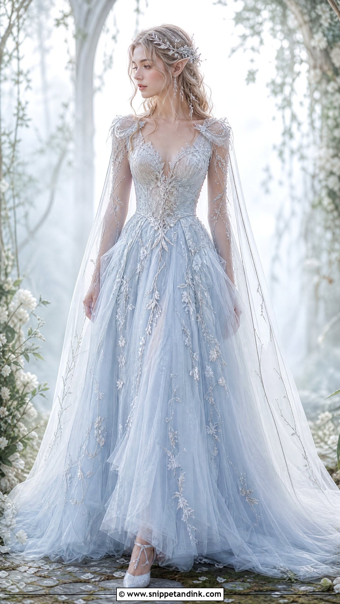 Elvish Wedding Dress With A Soft Blue Tint - Snippet and Ink - 25 Elvish Wedding Dress Ideas
