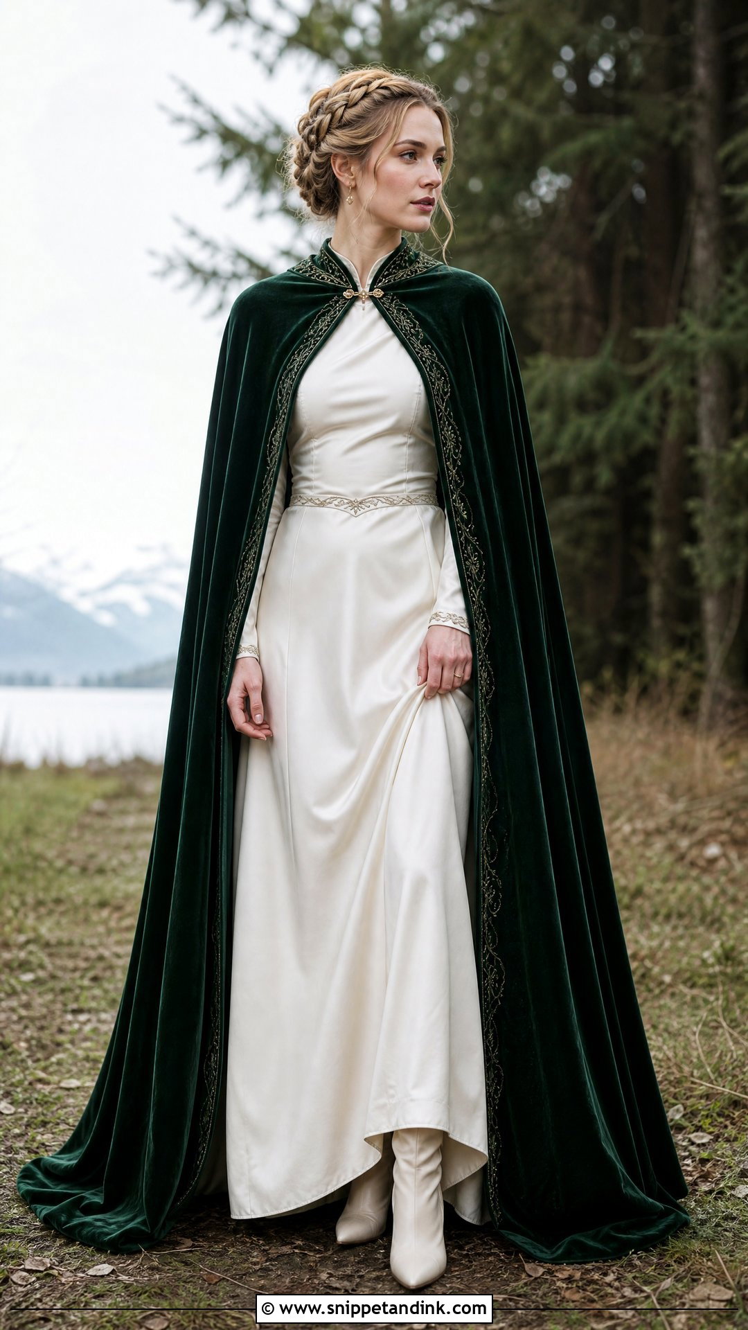 Elvish Wedding Dress With A Velvet Cape - Snippet and Ink - 25 Elvish Wedding Dress Ideas