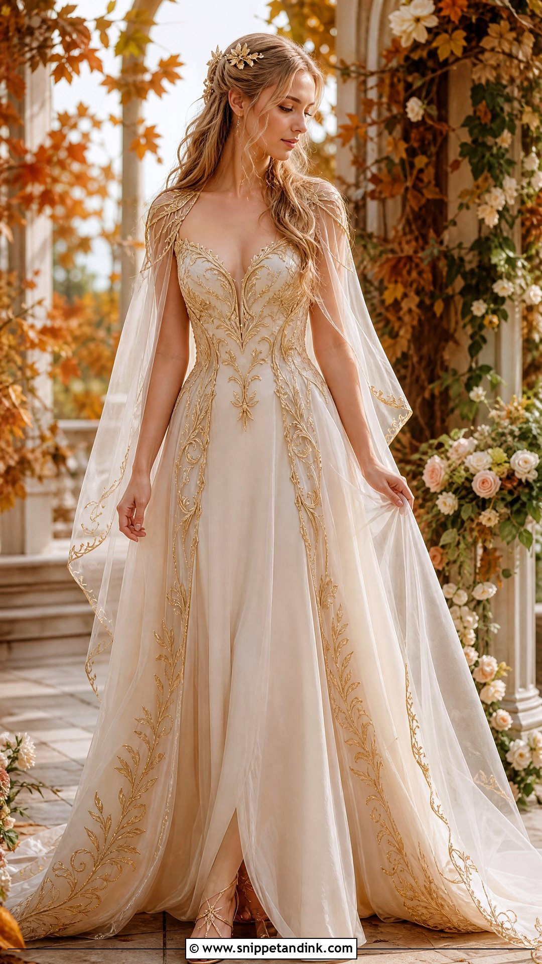 Elvish Wedding Dress With Gold Embroidery - Snippet and Ink - 25 Elvish Wedding Dress Ideas