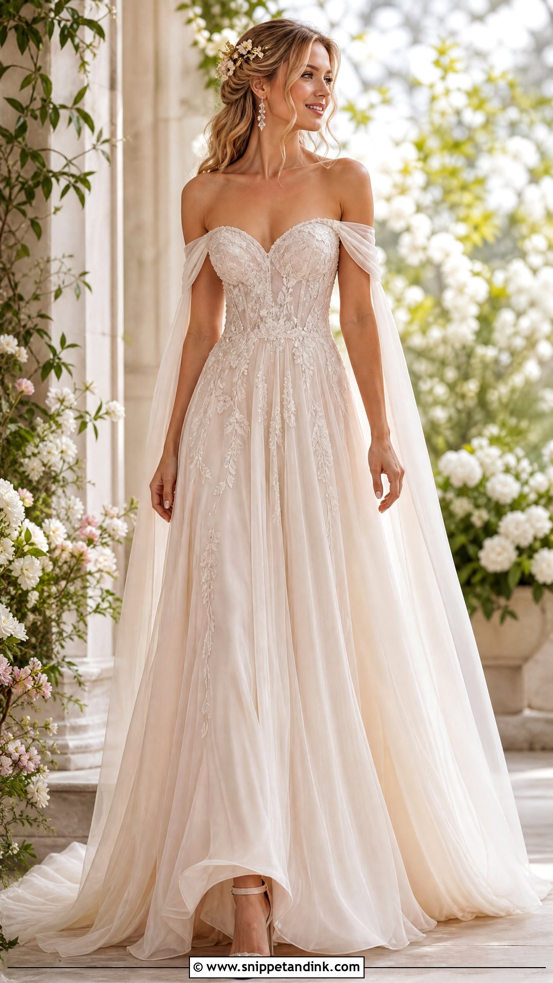 Elvish Wedding Dress With Off Shoulder Sleeves - Snippet and Ink - 25 Elvish Wedding Dress Ideas