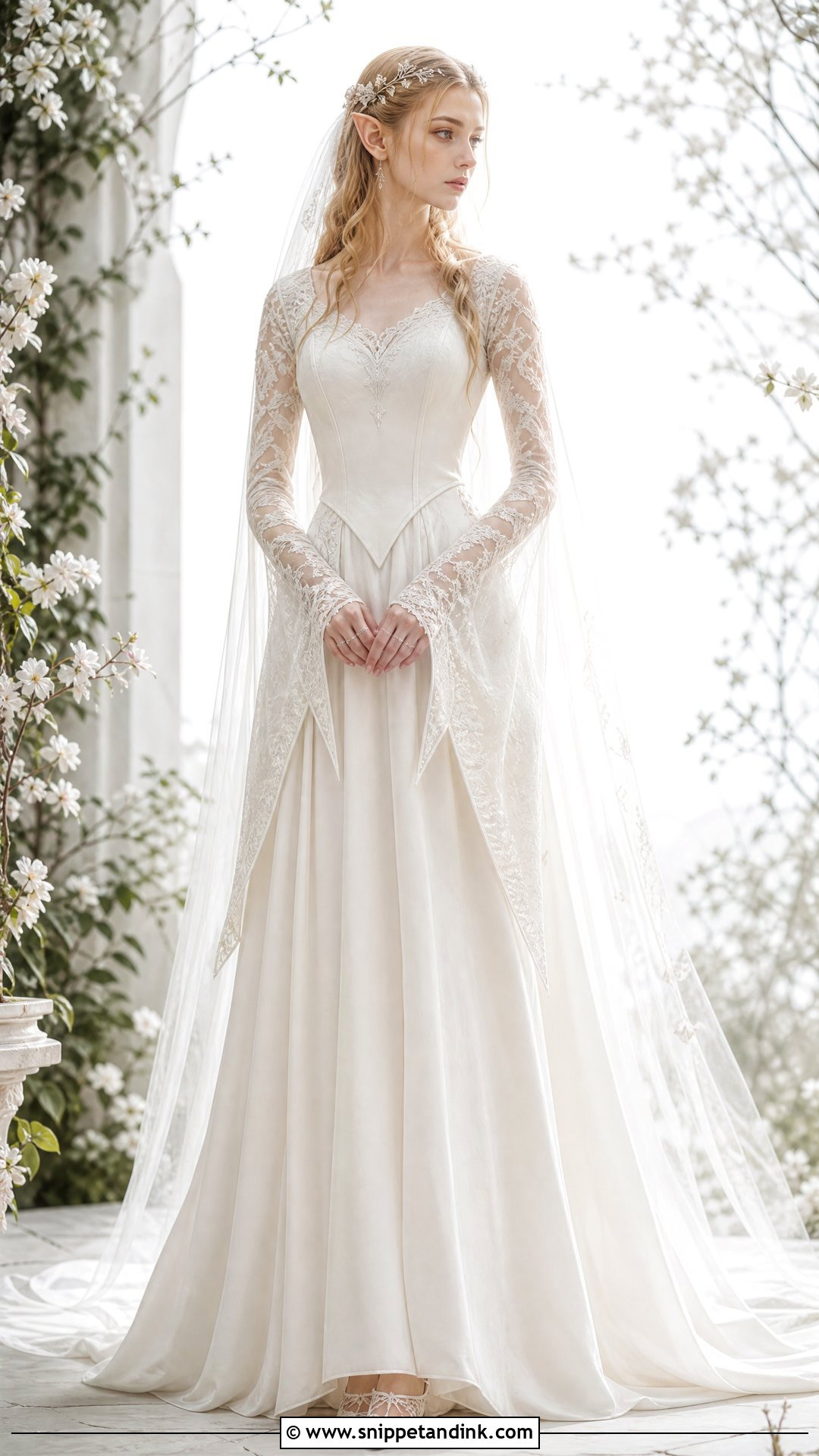 Elvish Wedding Dress With Pointed Sleeve Cuffs - Snippet and Ink - 25 Elvish Wedding Dress Ideas