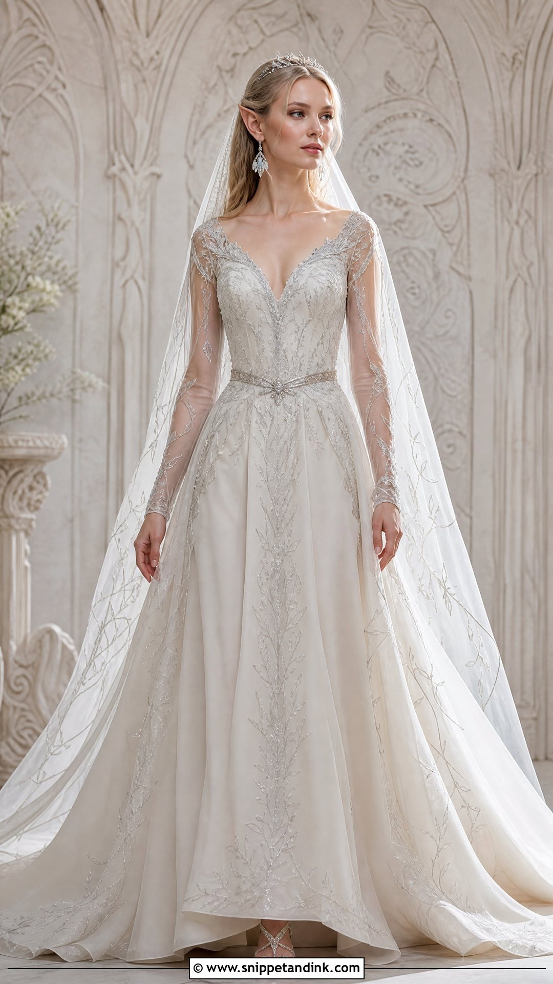 Elvish Wedding Dress With Silver Details - Snippet and Ink - 25 Elvish Wedding Dress Ideas