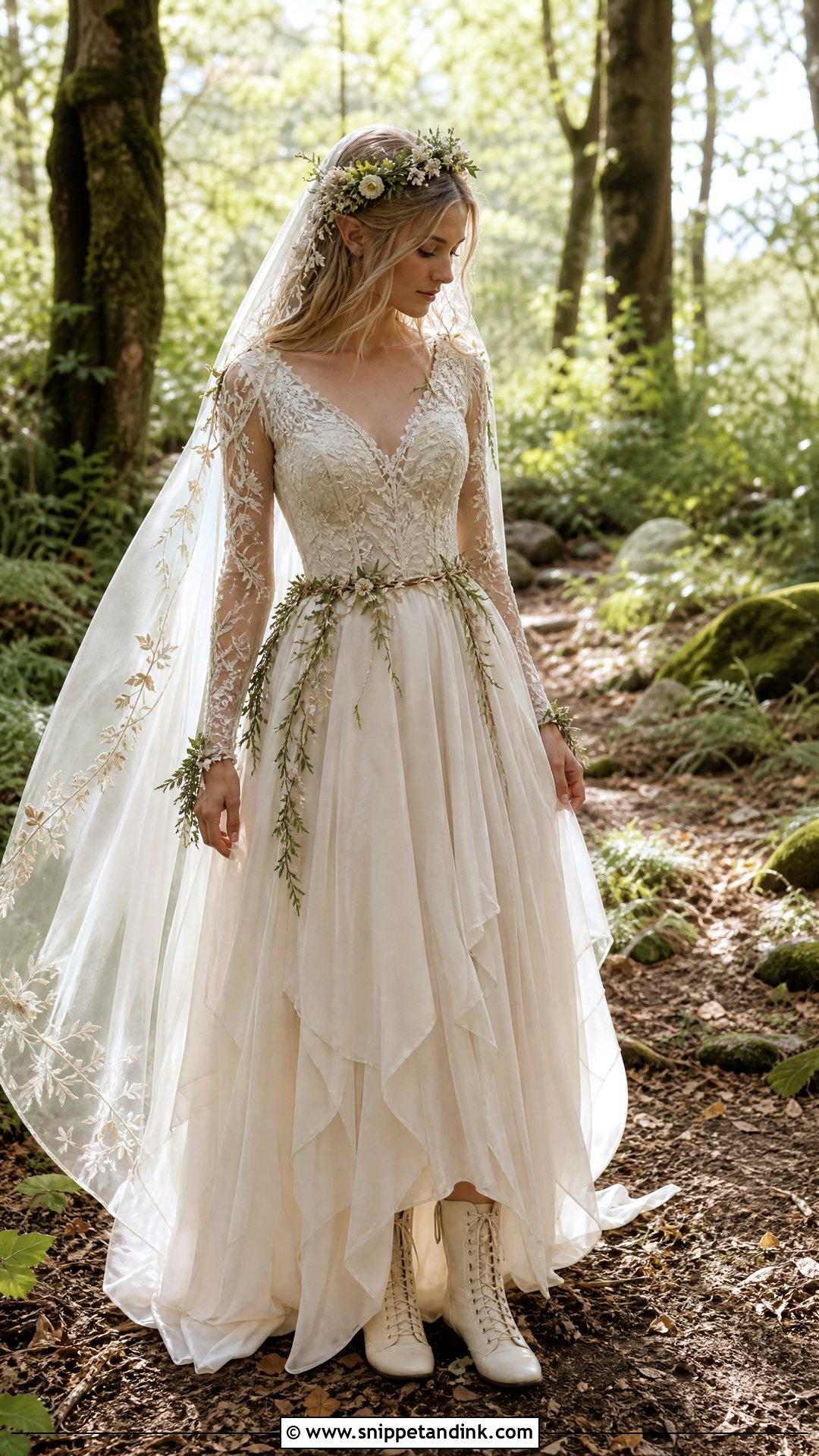 Elvish Wedding Dress With Woodland Boots - Snippet and Ink - 25 Elvish Wedding Dress Ideas