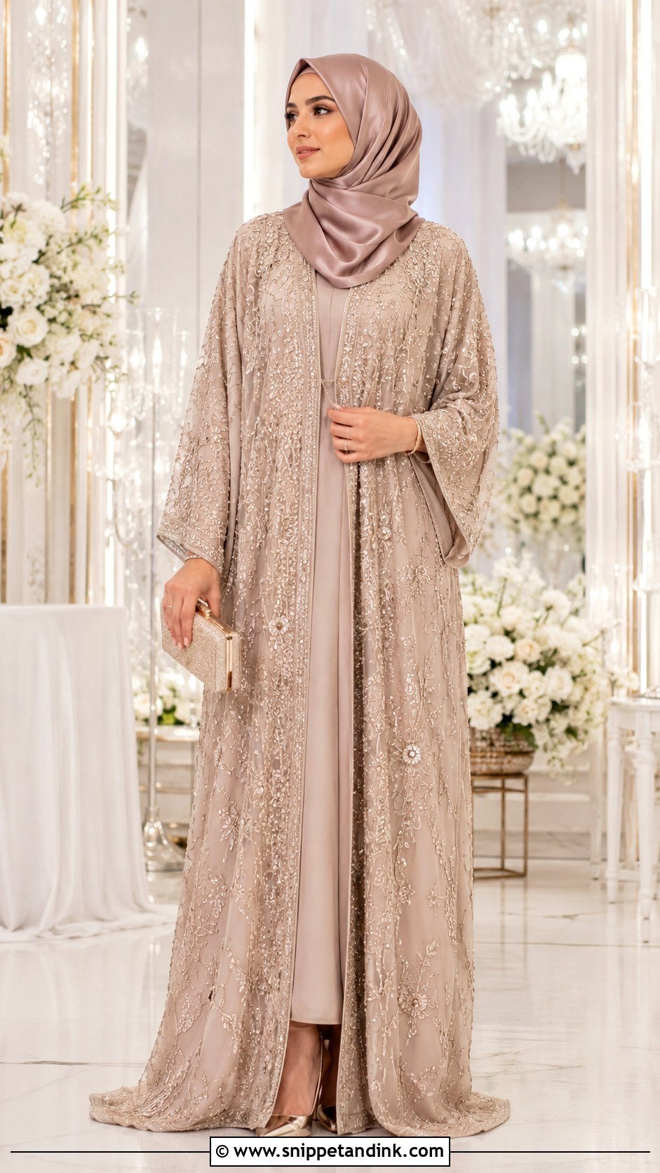 Embellished Abaya With Matching Hijab - Snippet and Ink - 30 Wedding Hijab Styles