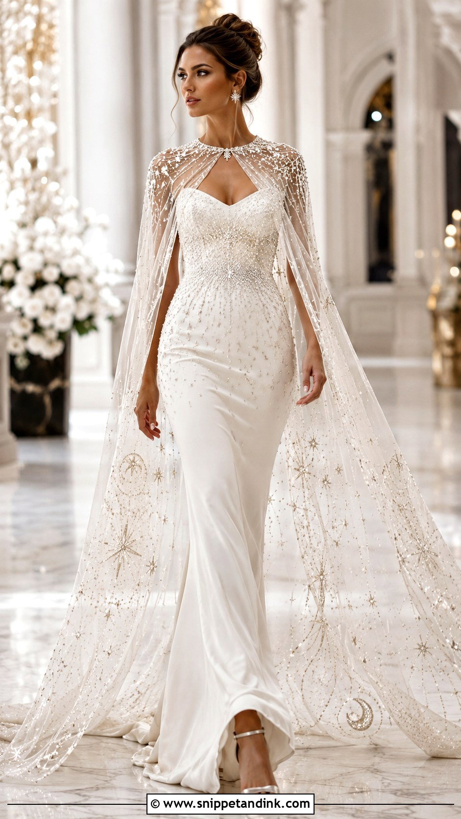 Embellished Cape Wedding Dress - Snippet and Ink - 20 Maximalist Wedding Dress Ideas