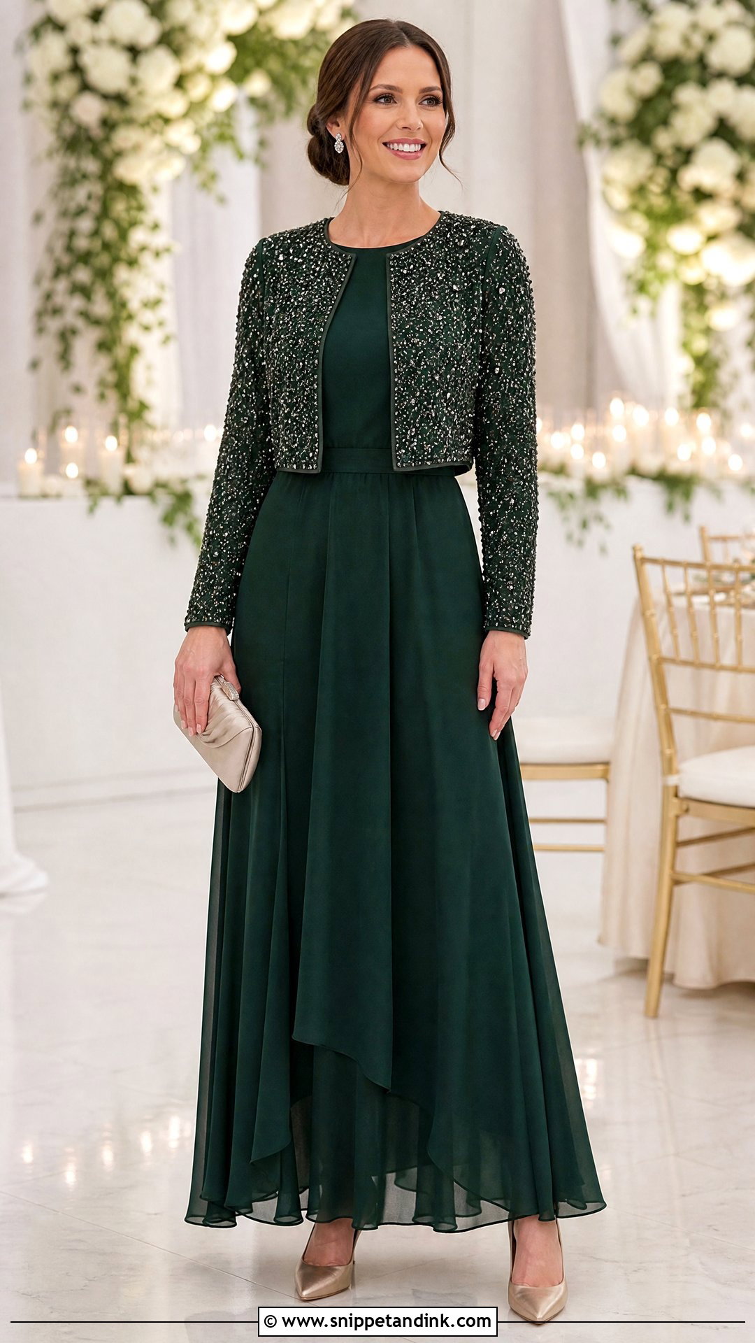 Embellished Cardigan With Chiffon Maxi Dress - Snippet and Ink - 20 Wedding Cardigan Ideas