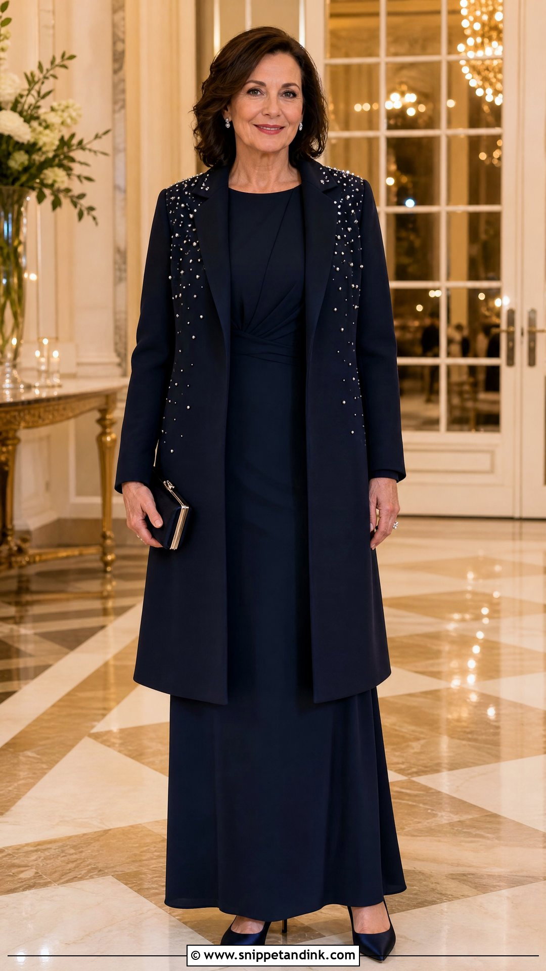Embellished Coat With Simple Crepe Gown - Snippet and Ink - 20 Formal Coats for Women Wedding Ideas
