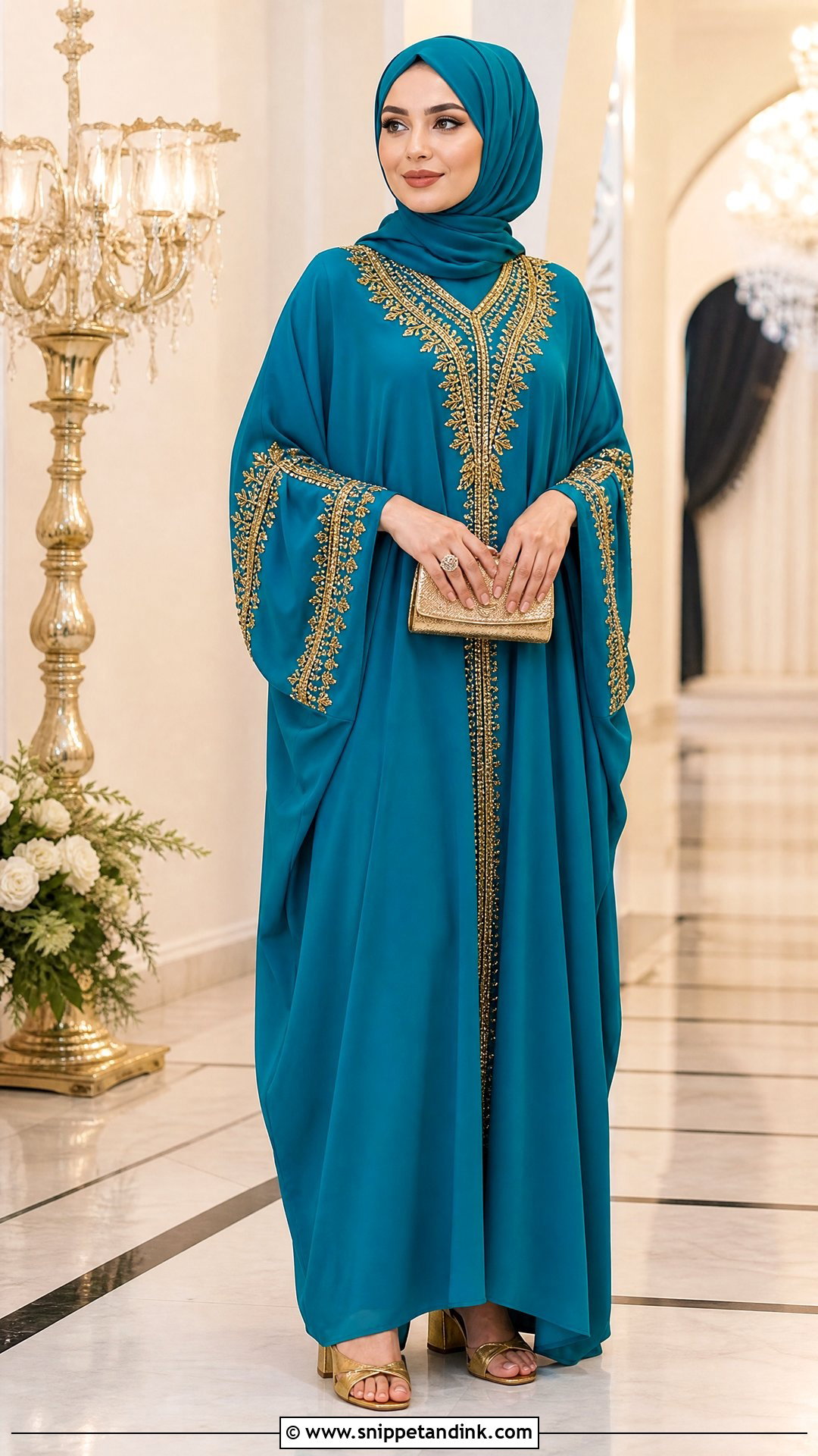 Embellished Kaftan Wedding Outfit With Hijab - Snippet and Ink - 20 Hijabi Wedding Outfit Ideas