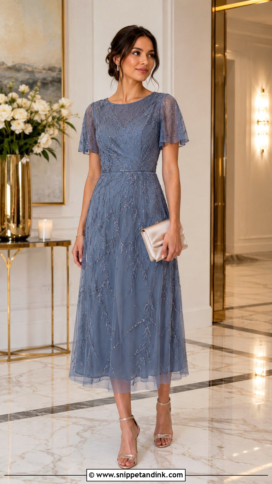 Embellished Midi Dress For Sister Wedding - Snippet and Ink - 25 Sister Wedding Dress Ideas
