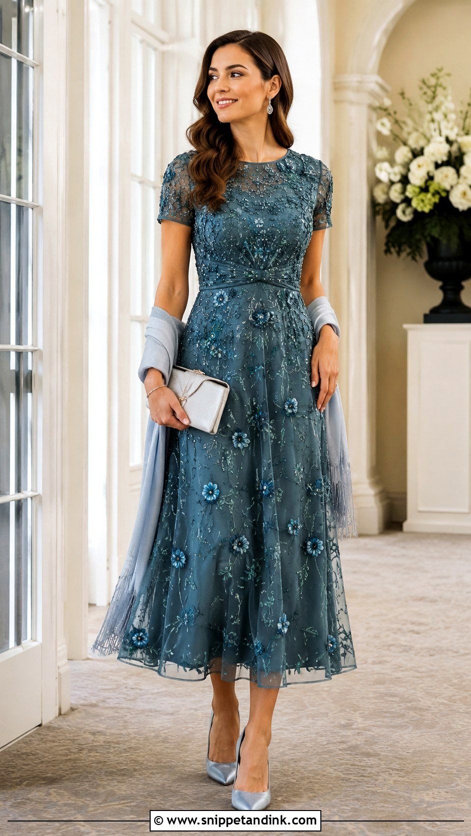 Embellished Midi Dress for Brides Sister - Snippet and Ink - 20 Bride Sister Outfit for Wedding Ideas