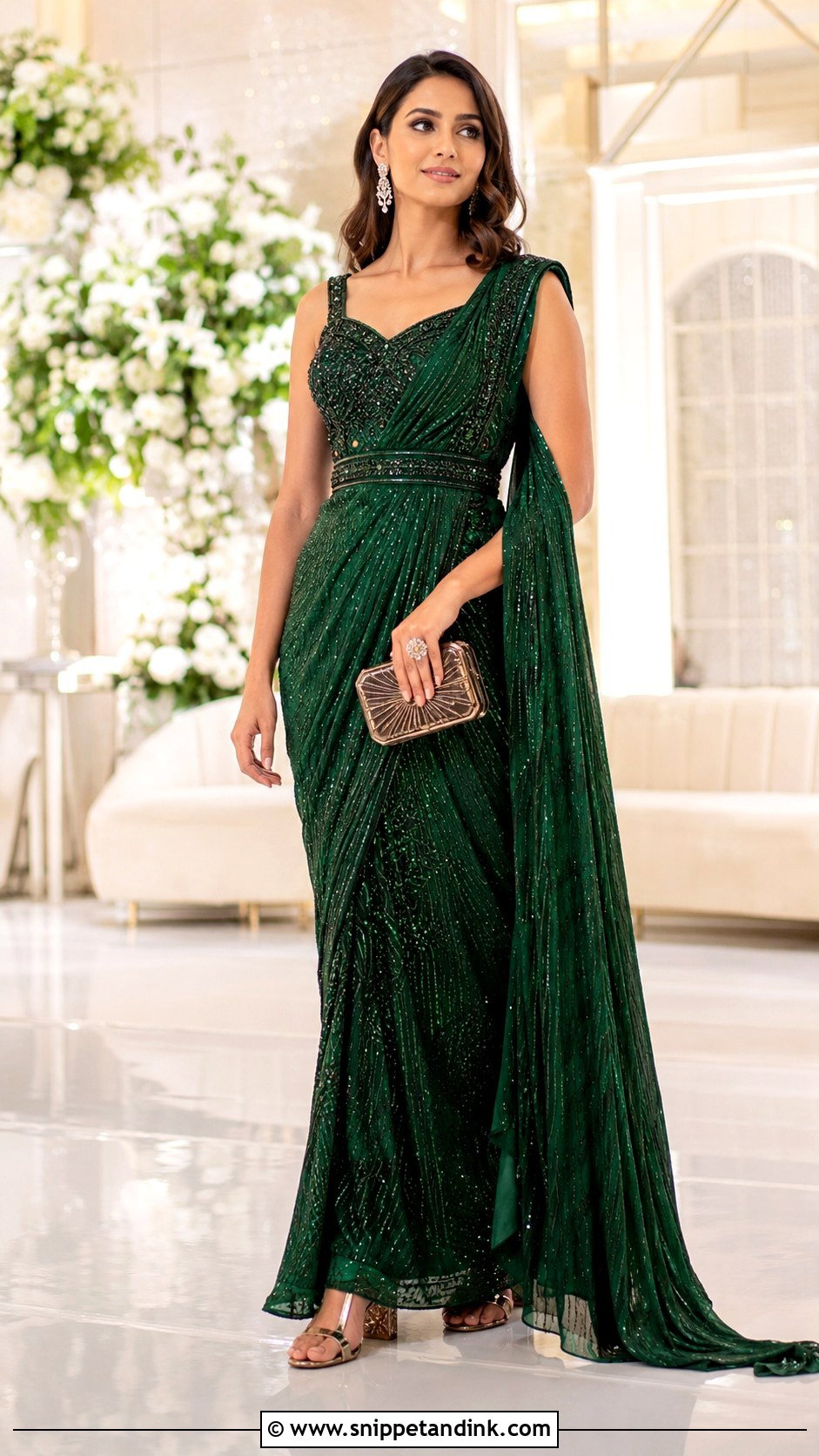 Embellished Saree Gown for Wedding - Snippet and Ink - 20 Indian Outfit for Wedding Ideas