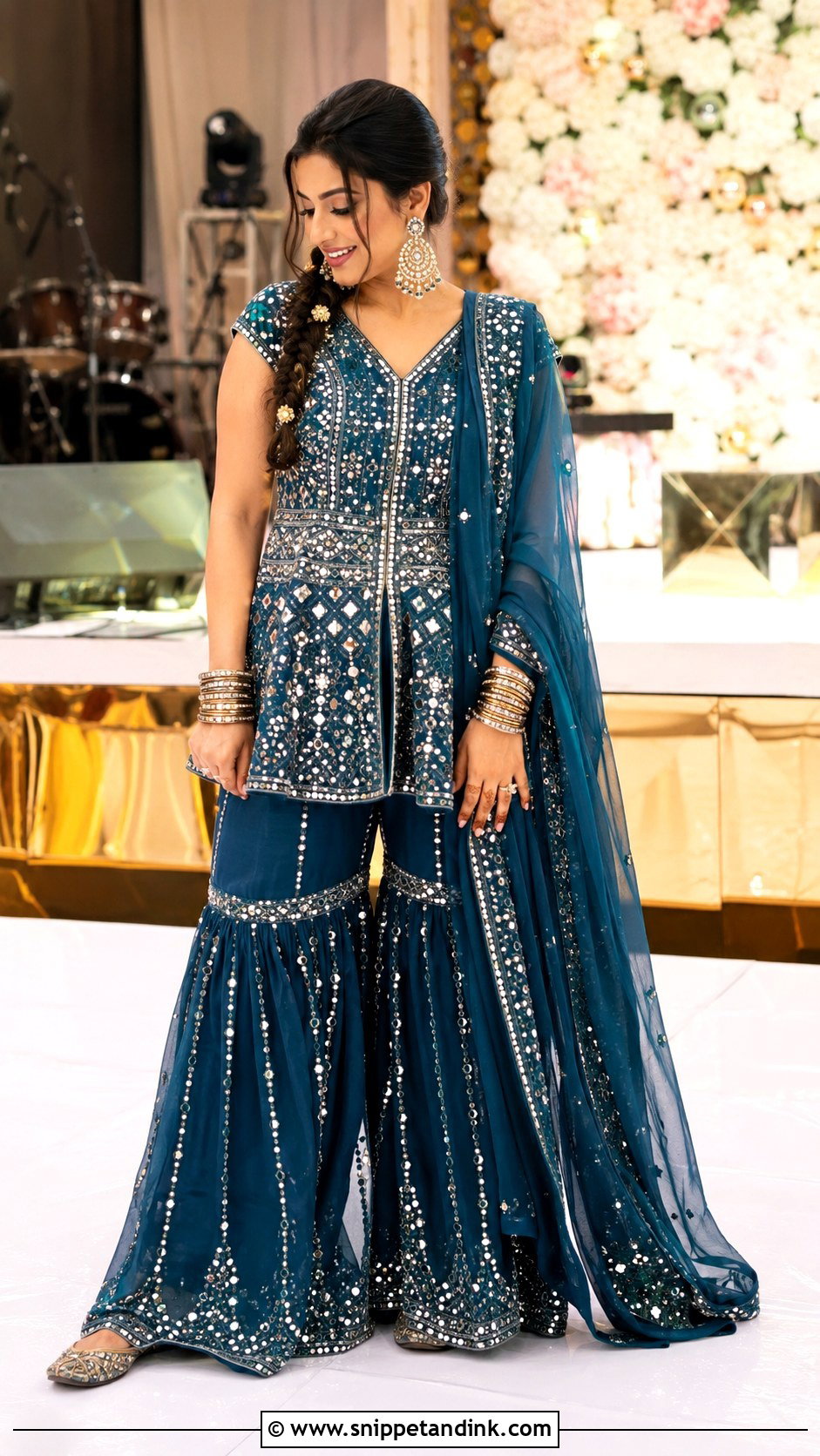 Embellished Sharara Bride Sangeet Look - Snippet and Ink - 20 Bride Sangeet Look Ideas