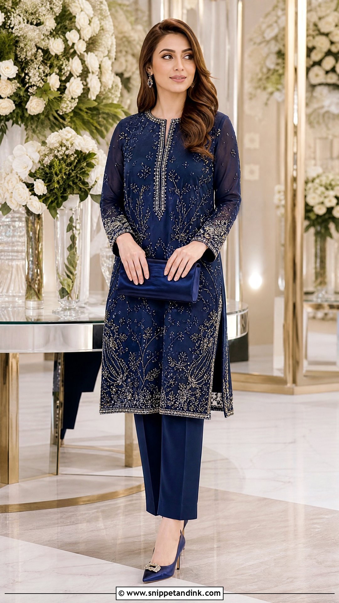 Embellished Tunic And Cigarette Pants Two Piece Wedding Outfit - Snippet and Ink - 20 Two Piece Wedding Outfit Ideas