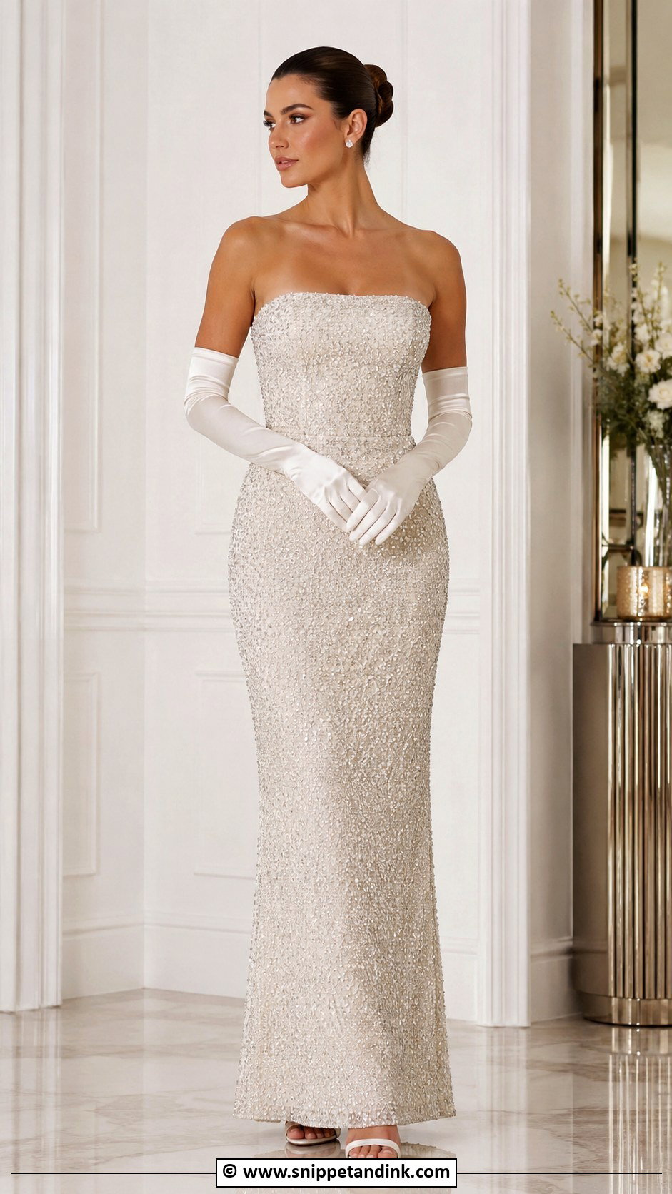 Embellished Wedding Dress With Plain Gloves - Snippet and Ink - 30 Wedding Dress with Gloves Ideas