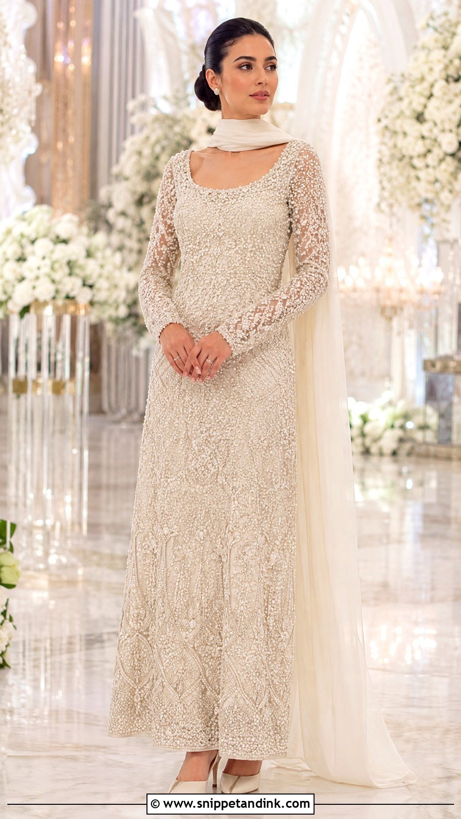 Embellished Wedding Dress With Plain Scarf - Snippet and Ink - 20 Wedding Dresses with Scarf