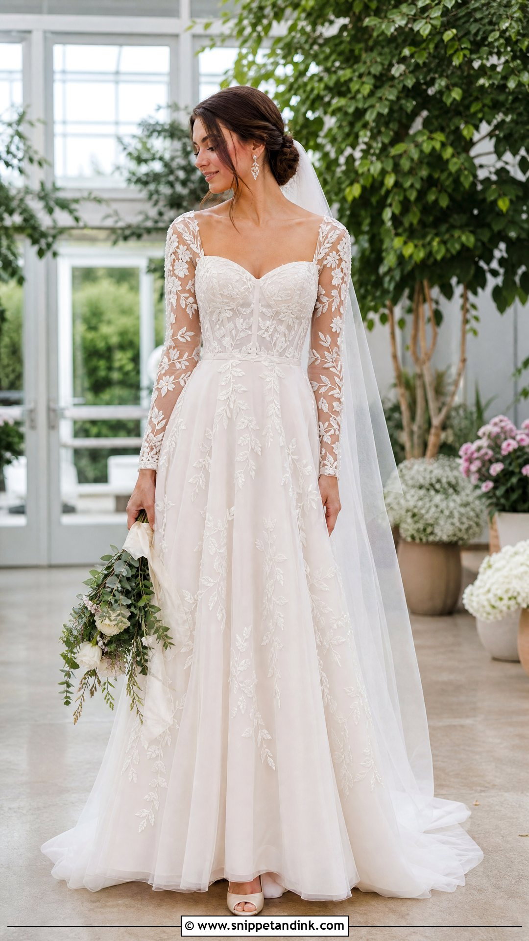 Embroidered A Line Wedding Dress With Sheer Sleeves - Snippet and Ink - 25 Aline Wedding Dress with Sleeves
