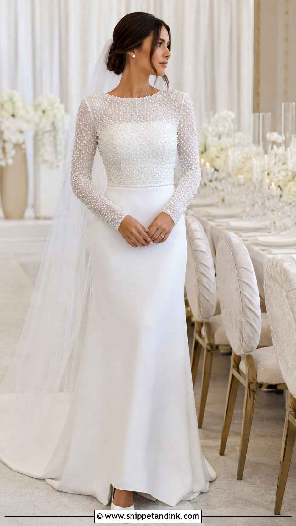 Embroidered A Line Wedding Dress With Sleeves - Snippet and Ink - 20 Covered Wedding Dresses