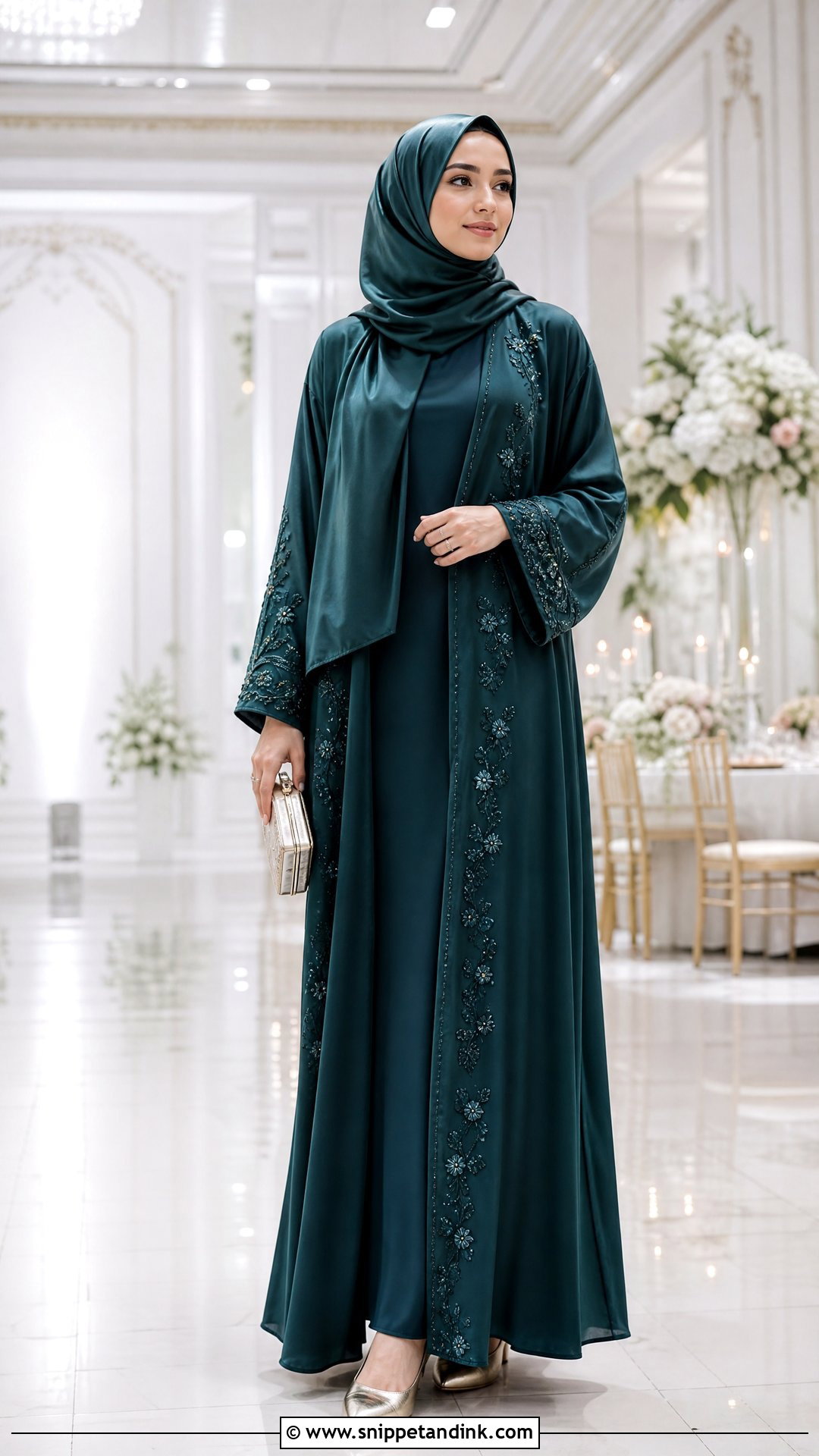 Embroidered Abaya Wedding Outfit With Hijab - Snippet and Ink - 20 Hijabi Wedding Outfit Ideas