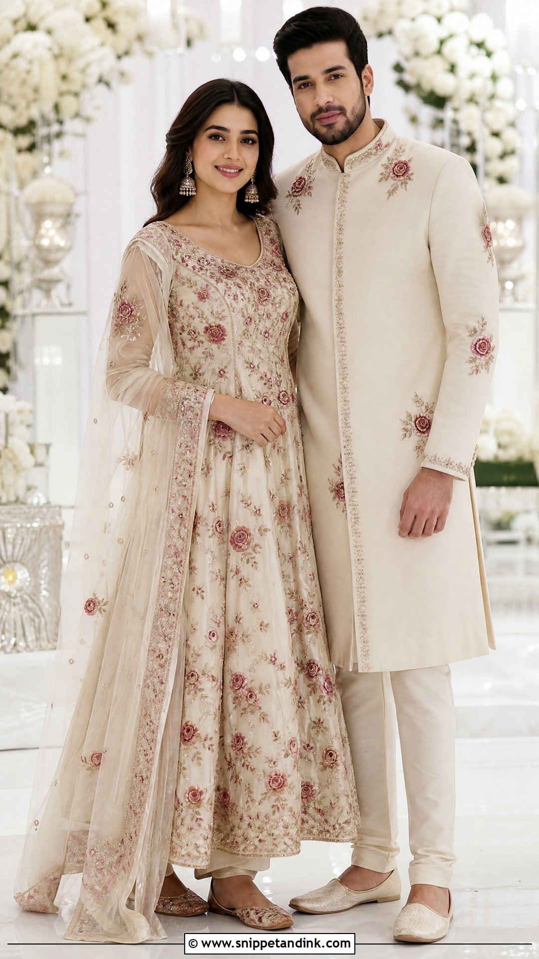 Embroidered Anarkali And Kurta Suit Wedding Outfit - Snippet and Ink - 25 Wedding Outfits for Couples